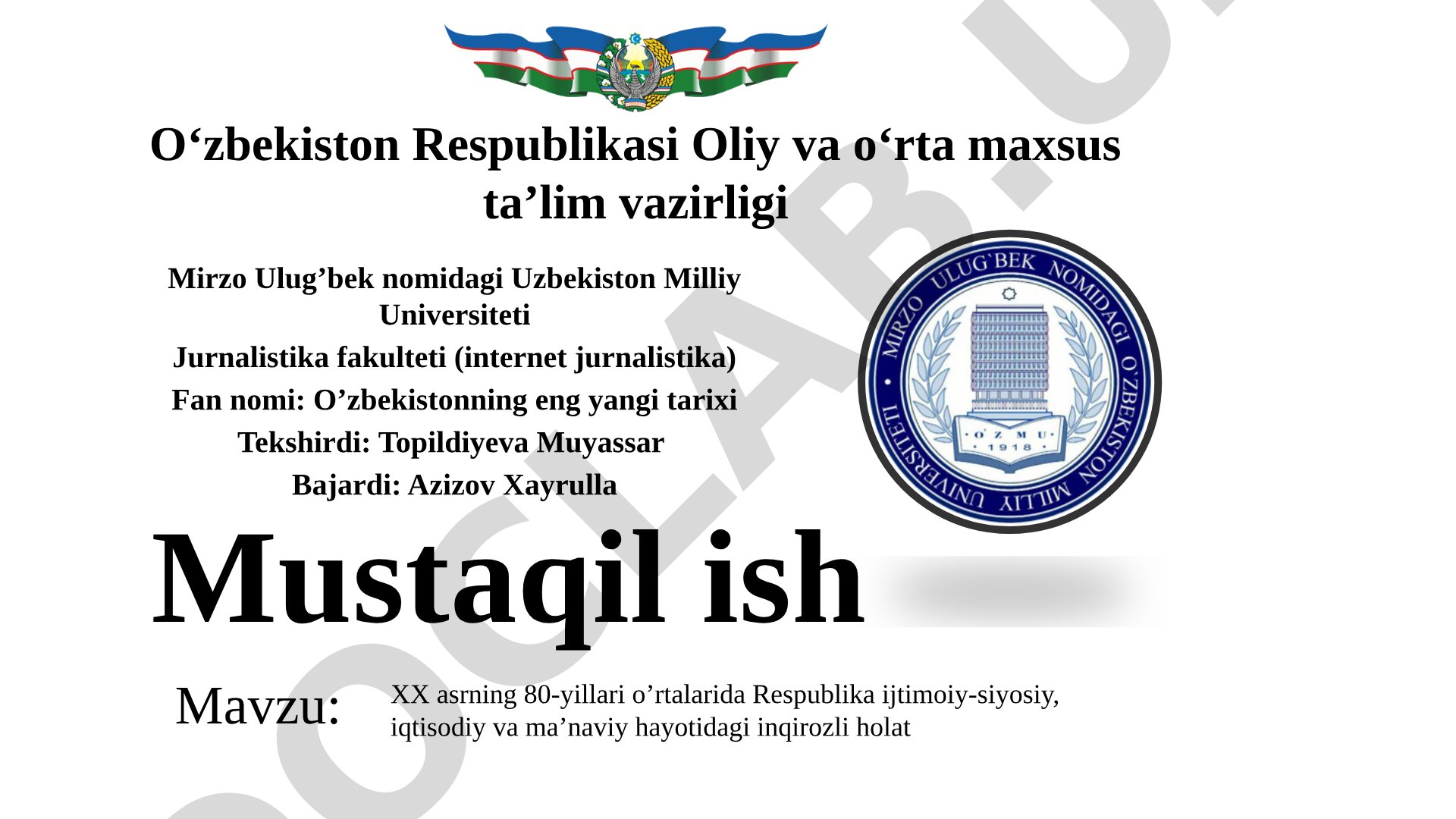 XX asrning 80-yillari o‘rtalarida Respublika ijtimoiy-siyosiy, iqtisodiy va ma’naviy hayotidagi inqirozli holat