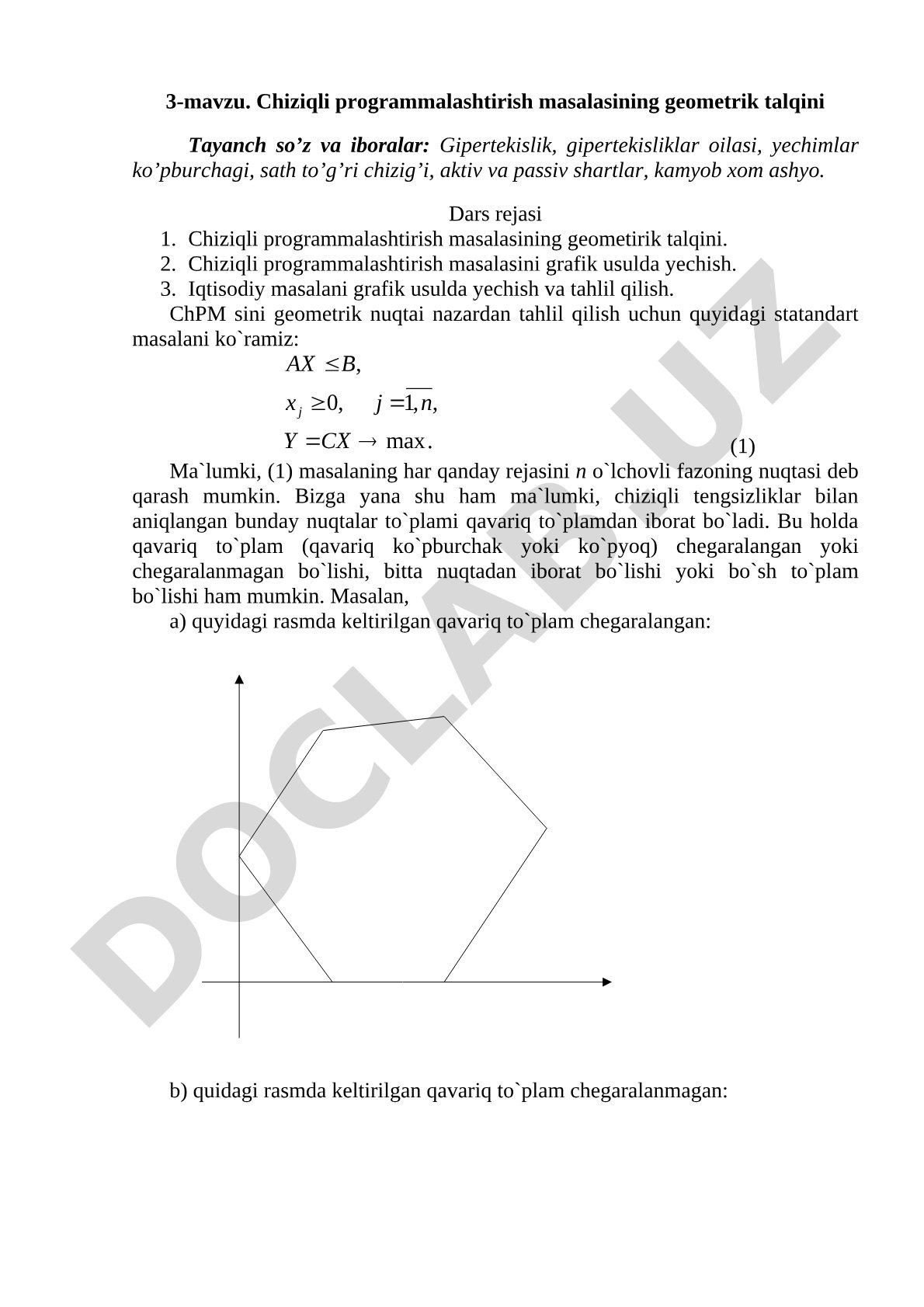 Chiziqli programmalashtirish masalasining geometrik talqini