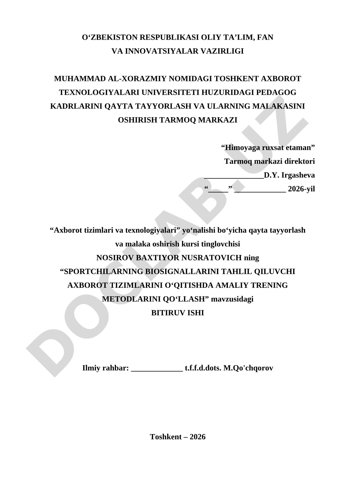 Sportchilarning biosignallarini tahlil qiluvchi axborot tizimlarini o‘qitishda amaliy trening metodlarini qo‘llash