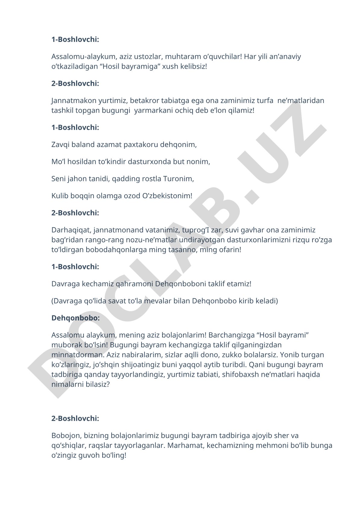Hosil bayrami tadbir ssenariysi