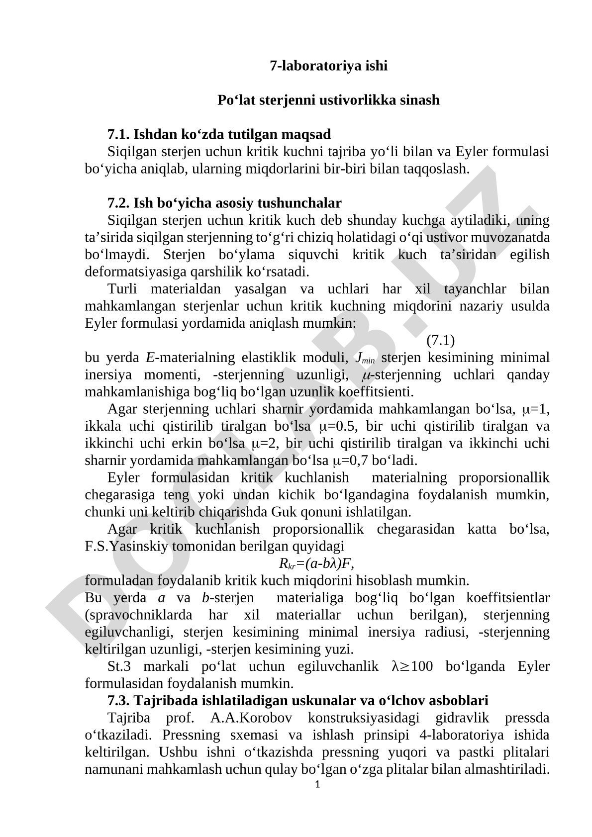 Po‘lat sterjenni ustivorlikka sinash