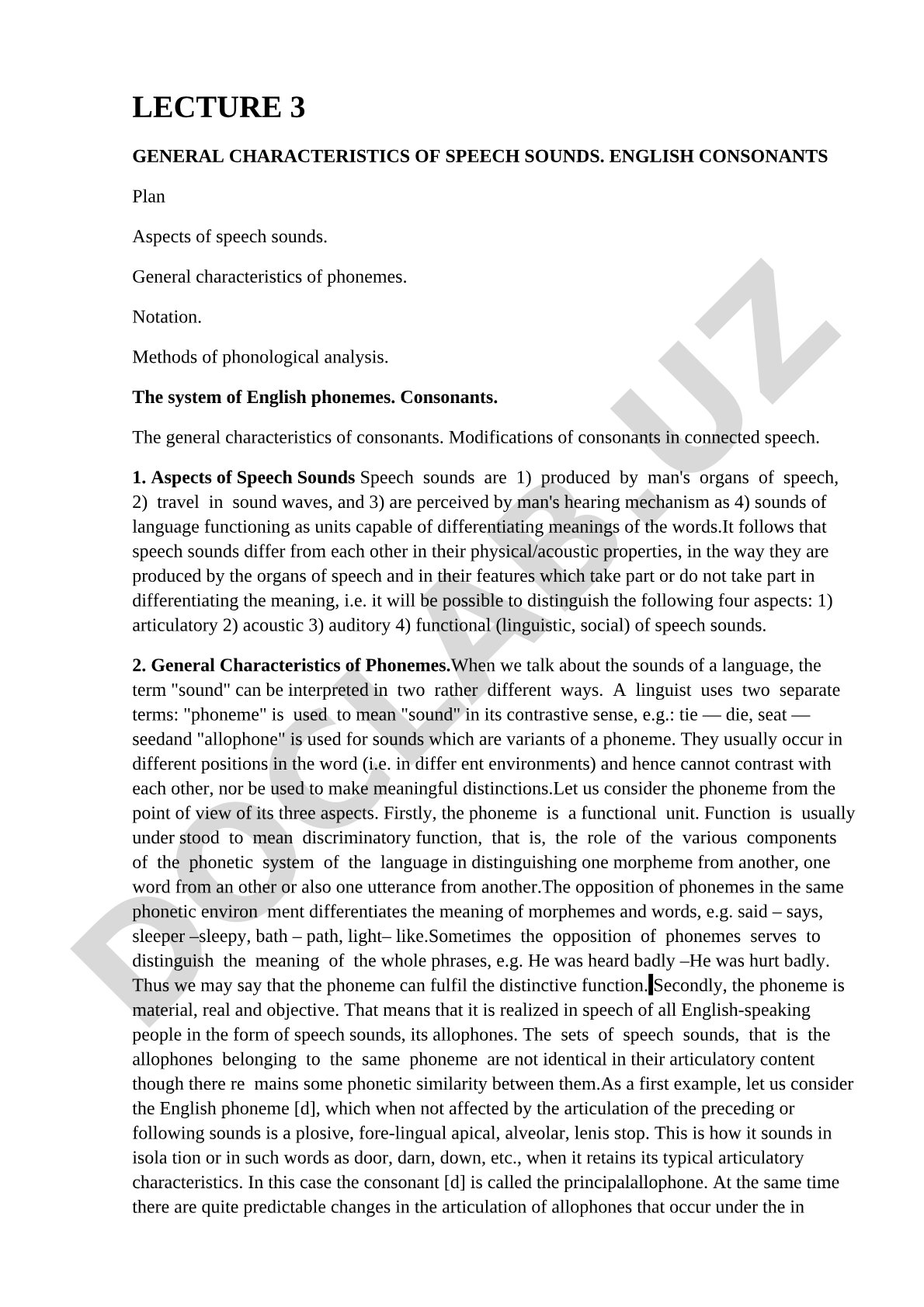 Lecture 3 General Characteristics of Speech Sounds. English Consonants