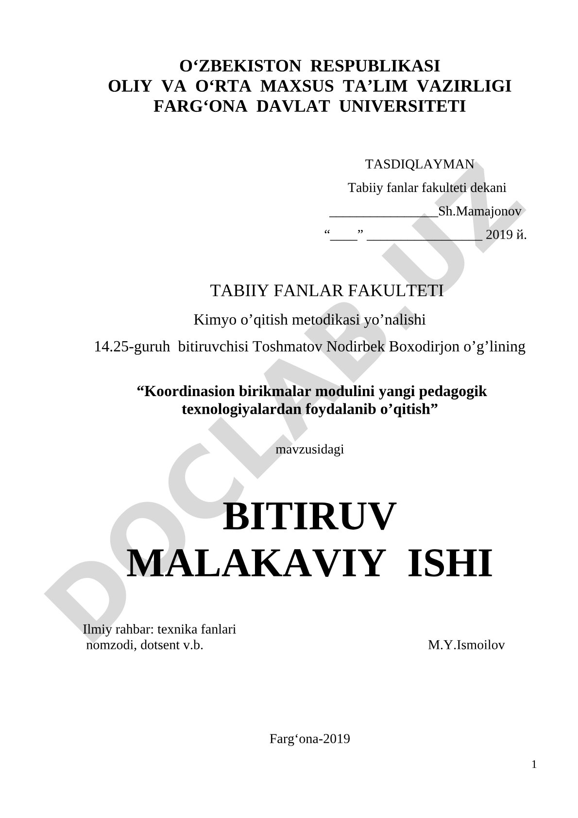 Koordinasion birikmalar modulini yangi pedagogik texnologiyalardan foydalanib o‘qitish