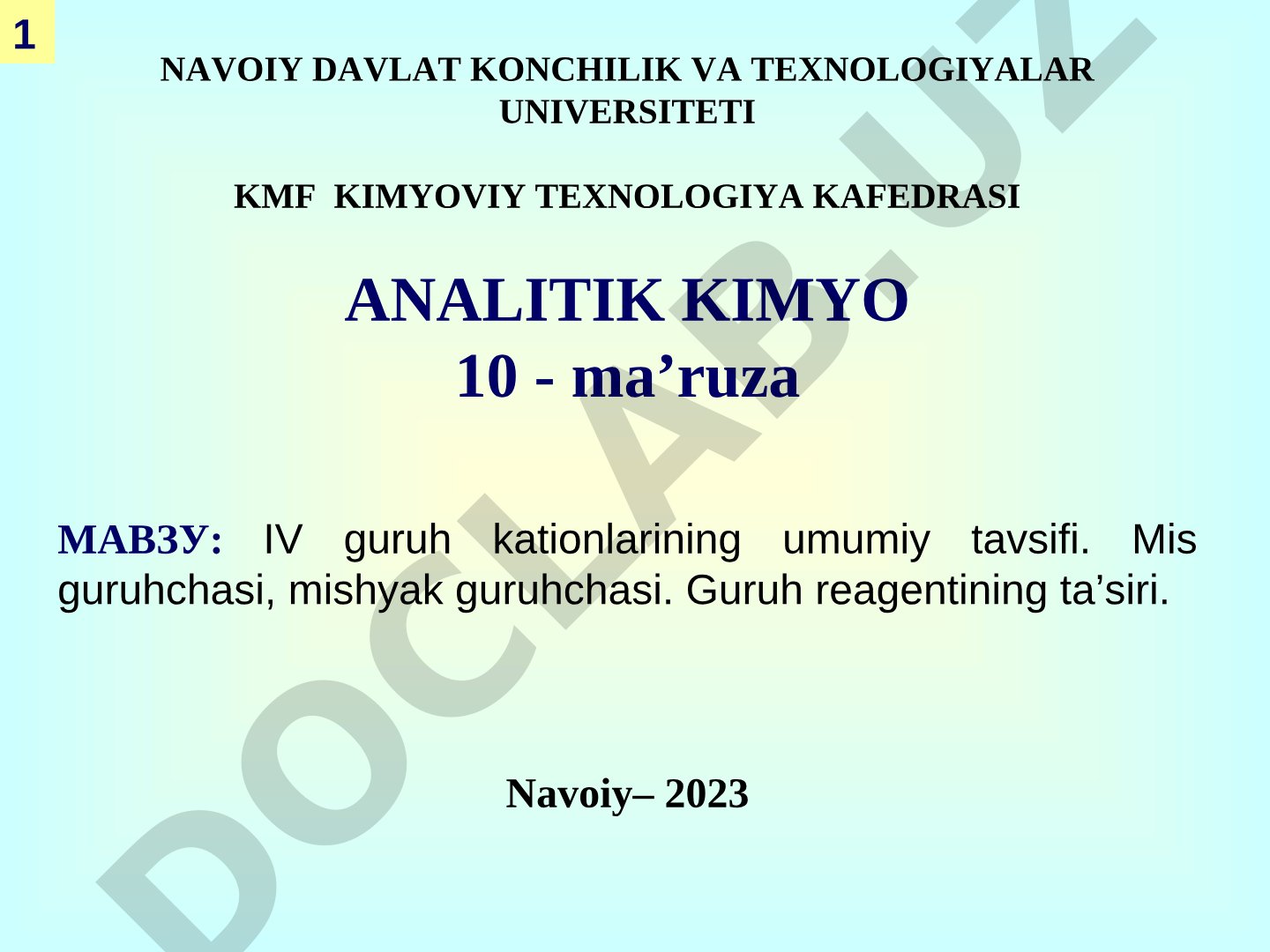 IV guruh kationlarining umumiy tavsifi. Mis guruhchasi, mishyak guruhchasi. Guruh reagentining ta’siri.