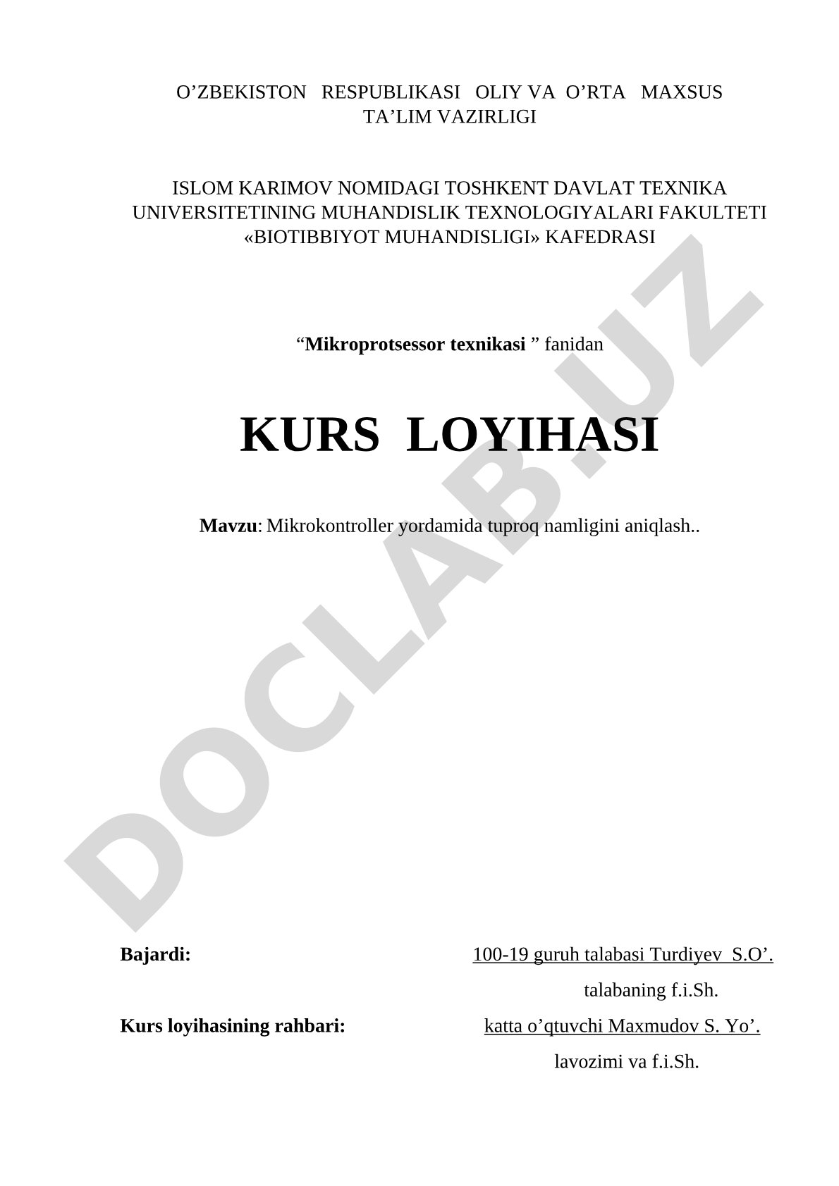 Mikrokontroller yordamida tuproq namligini aniqlash