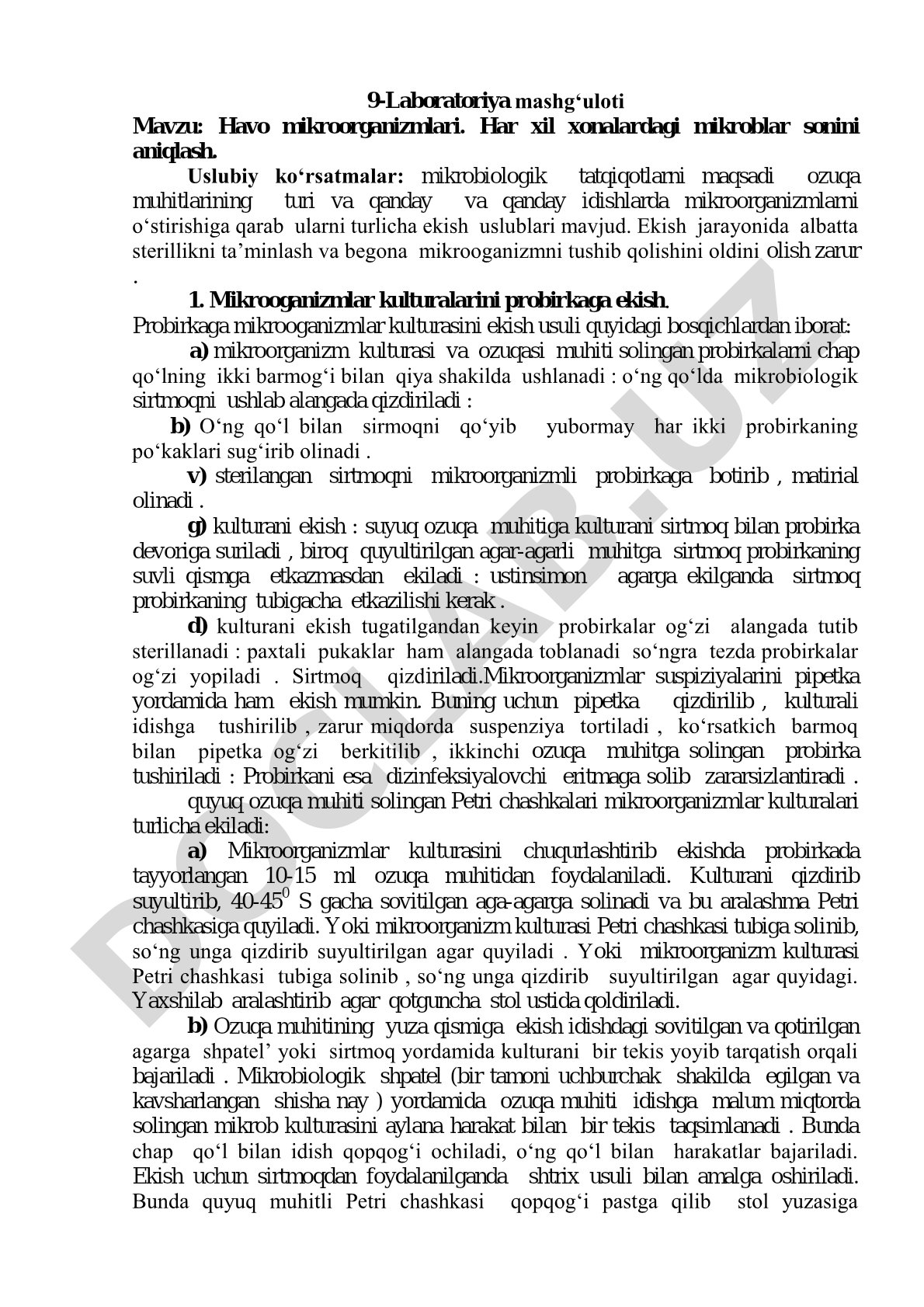 Havo mikroorganizmlari. Har xil xonalardagi mikroblar sonini aniqlash