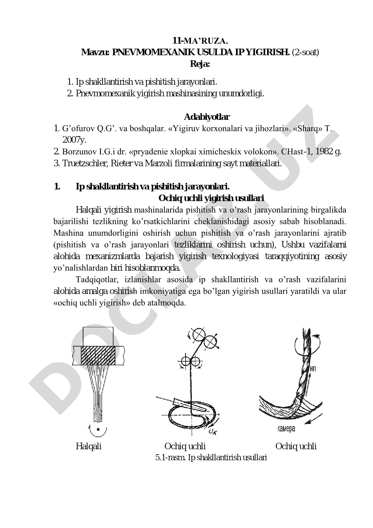 Pnevmomexanik usulda ip yigirish