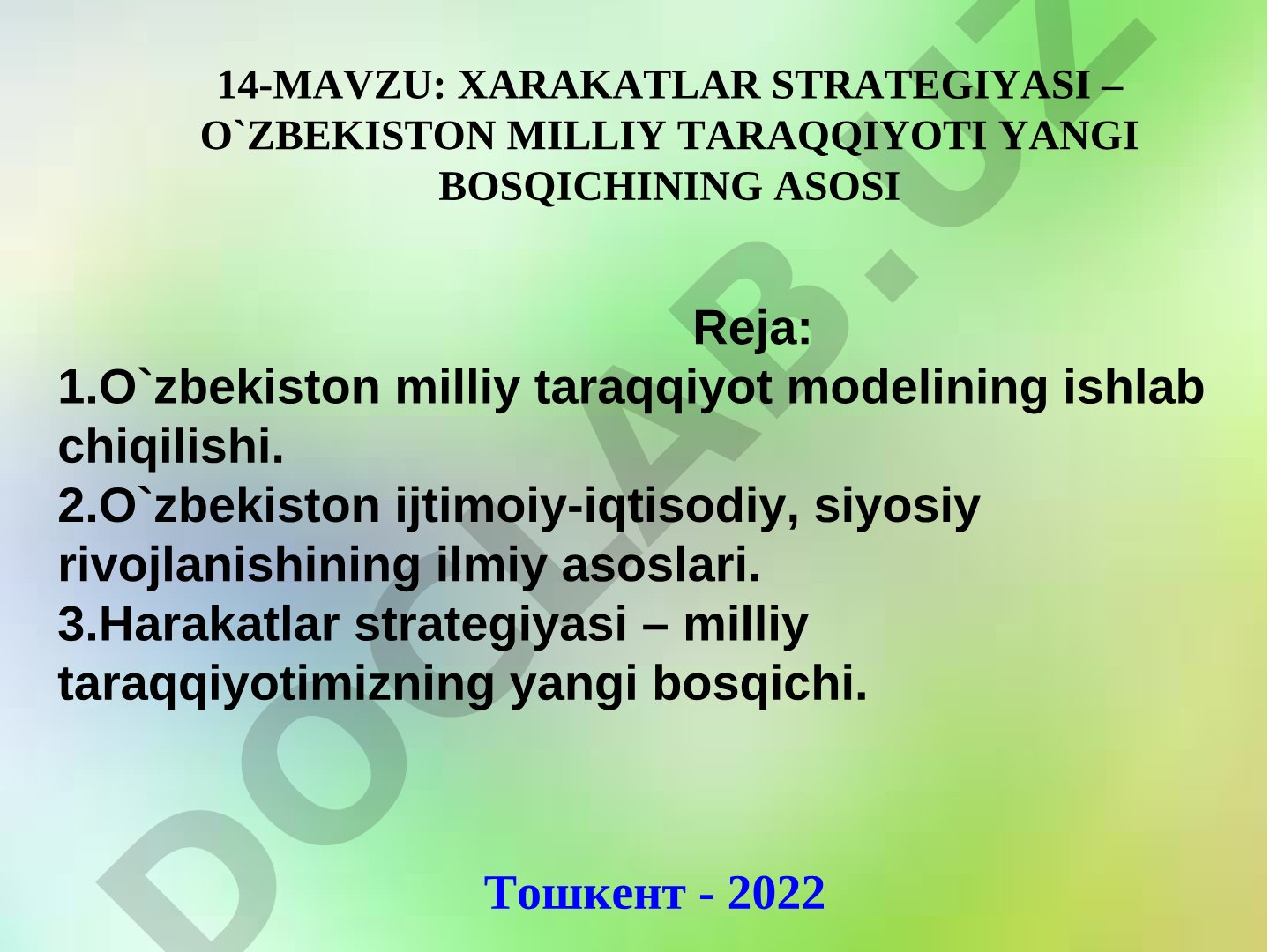 XARAKATLAR STRATEGIYASI – O`ZBEKISTON MILLIY TARAQQIYOTI YANGI BOSQICHINING ASOSI