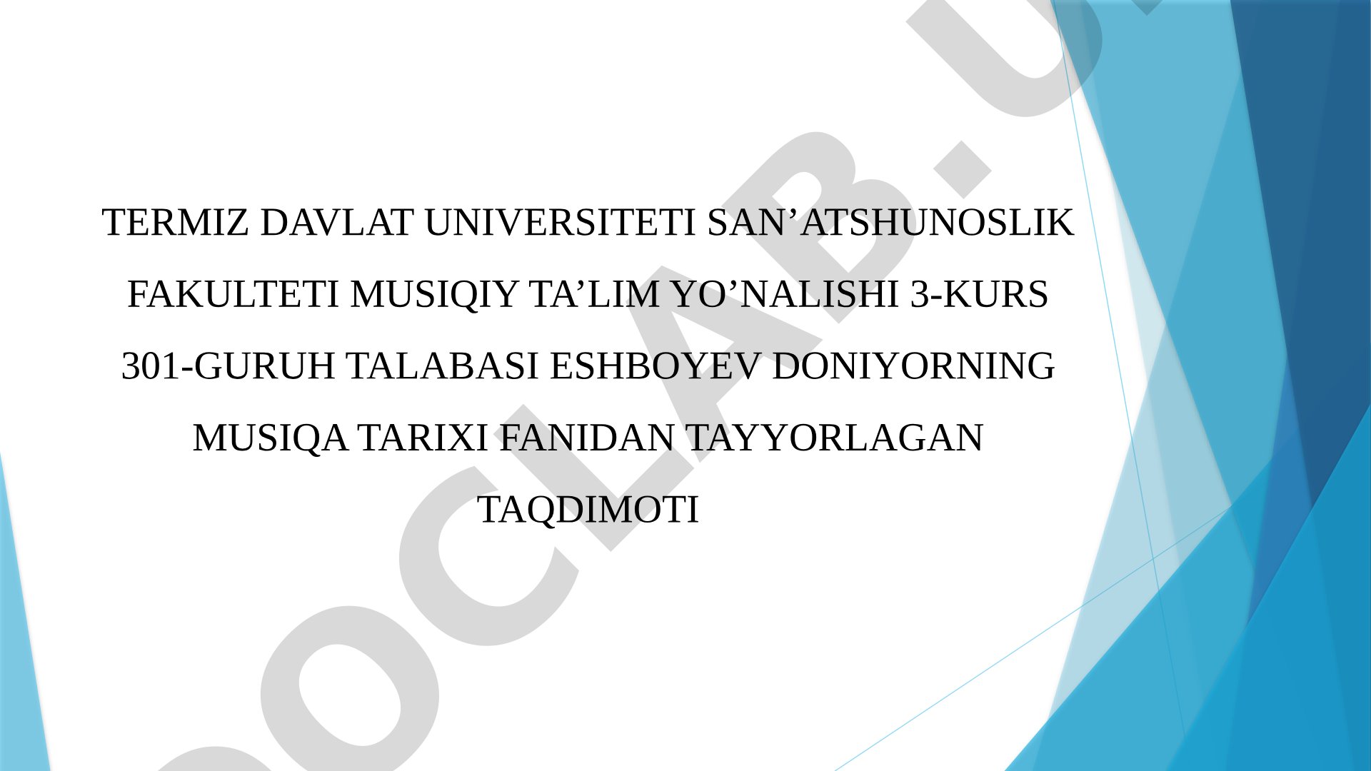 ILK O’RTA ASR SAN’ATI (IV-IX) REJA: 1