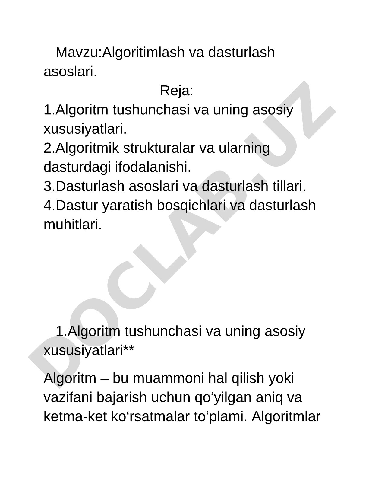 Algoritimlash va dasturlash asoslari