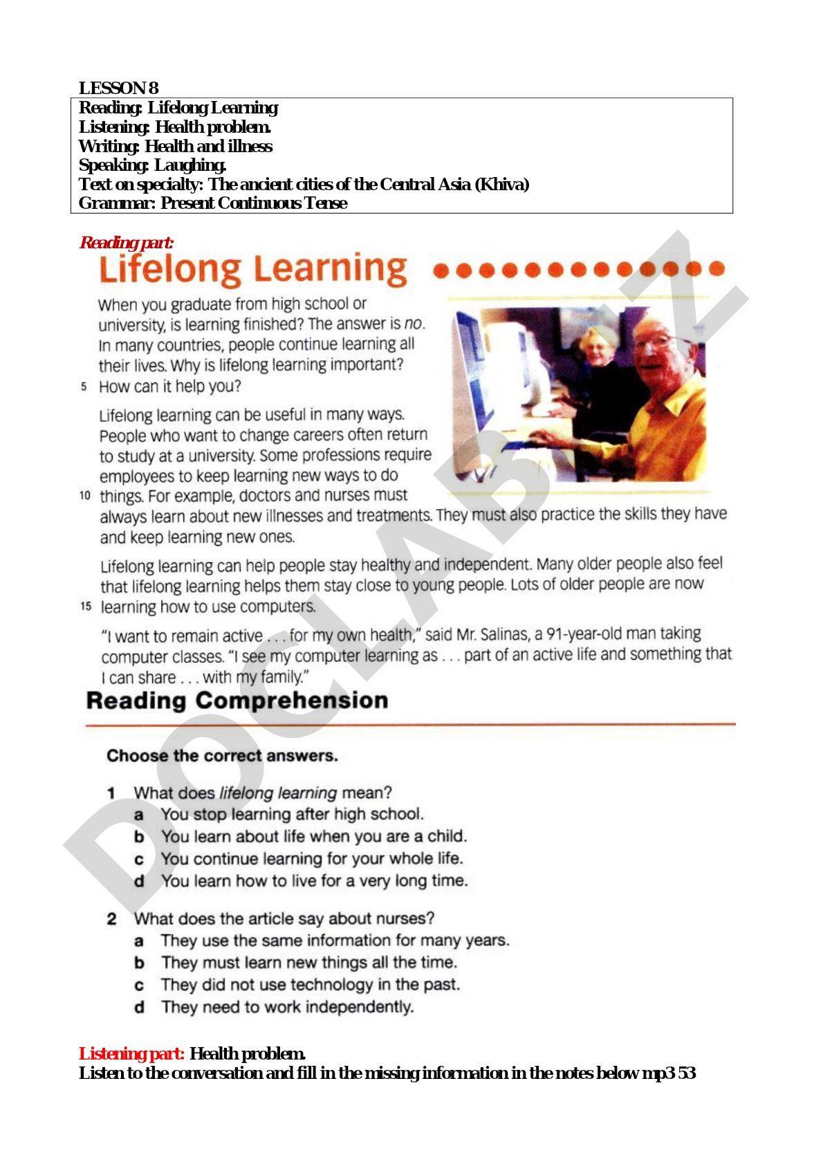 English Lesson: Lifelong Learning and Health