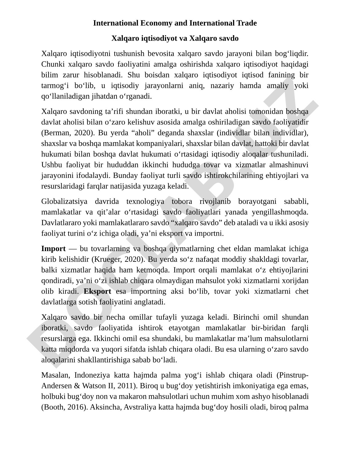 Xalqaro iqtisodiyot va xalqaro savdo