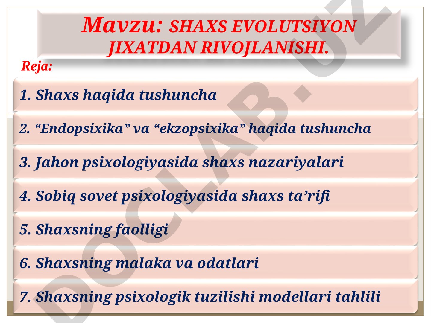 Shaxs evolyutsion jihatdan rivojlanishi