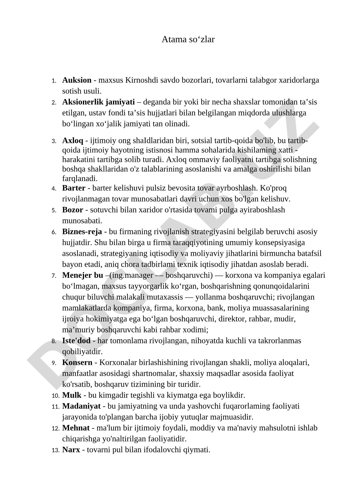 Iqtisodiy va huquqiy atamalarning qisqacha izohli lug'ati