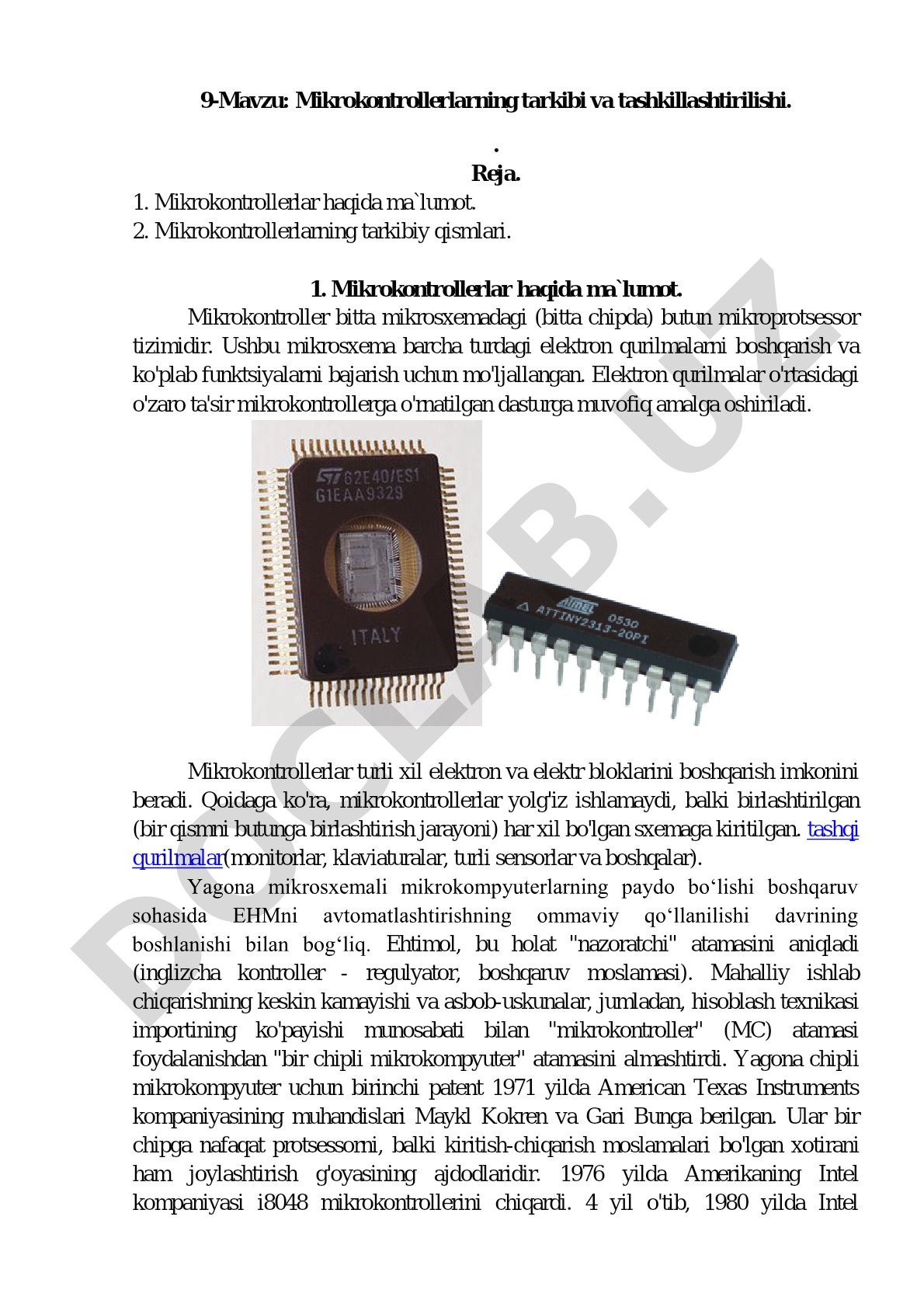 Mikrokontrollerlarning tarkibi va tashkillashtirilishi