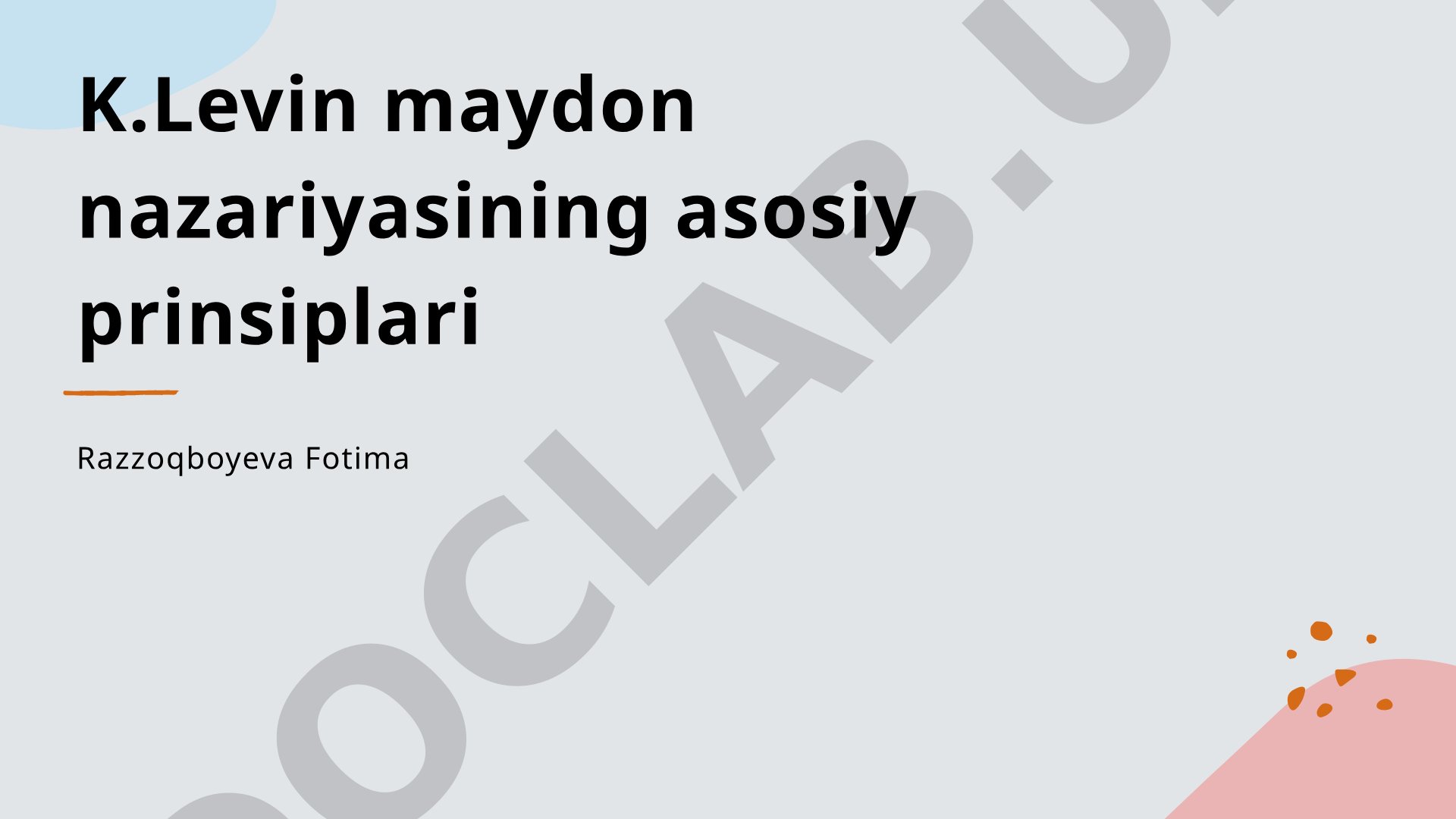 K.Levin maydon nazariyasining asosiy prinsiplari