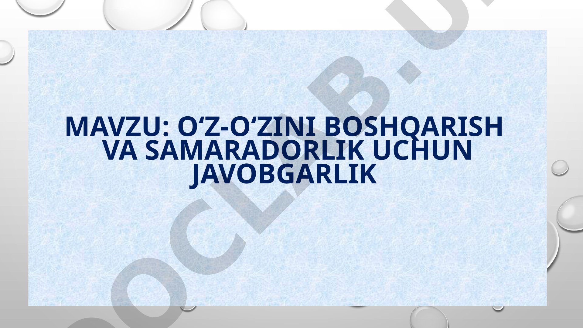O‘z-o‘zini boshqarish va samaradorlik uchun javobgarlik