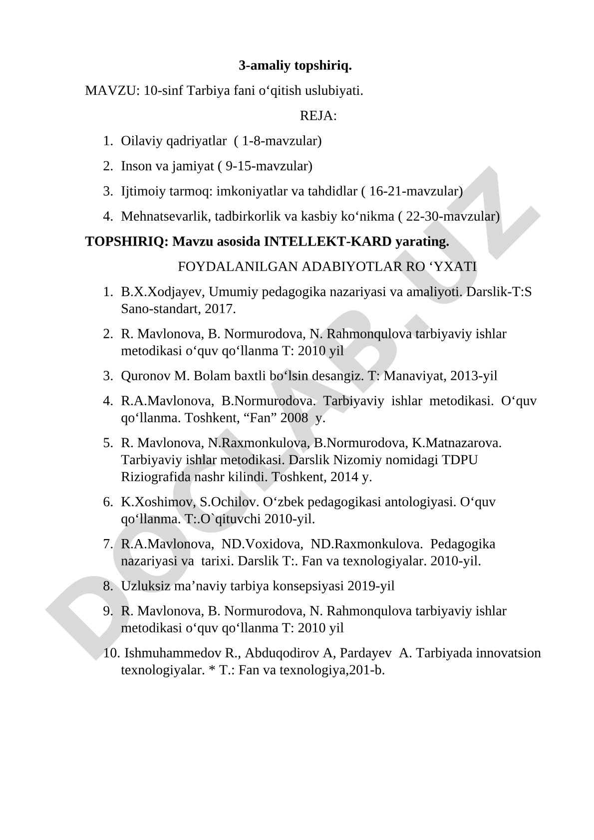 10-sinf Tarbiya fani o‘qitish uslubiyati
