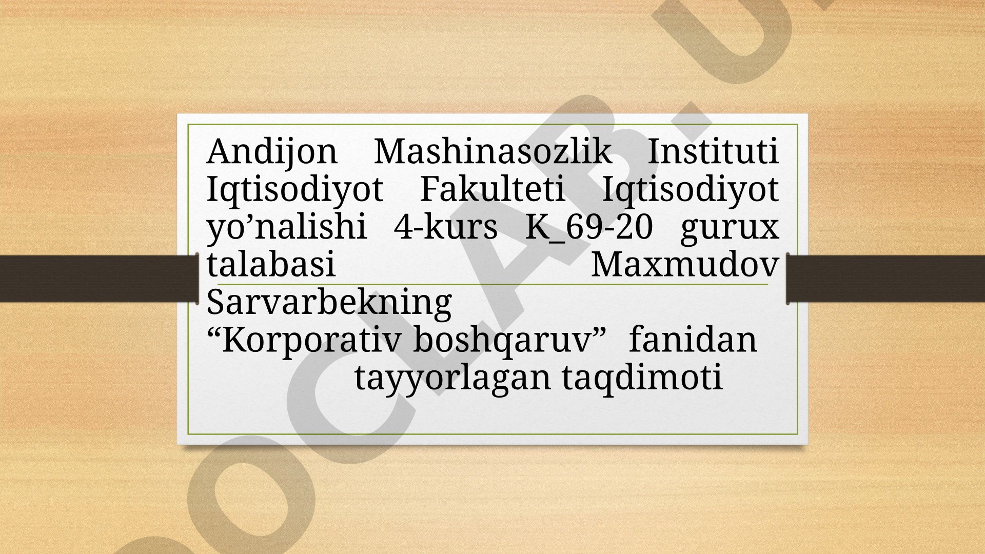 Korporativ boshqaruvning zamonaviy rivojlanish nazaryasi