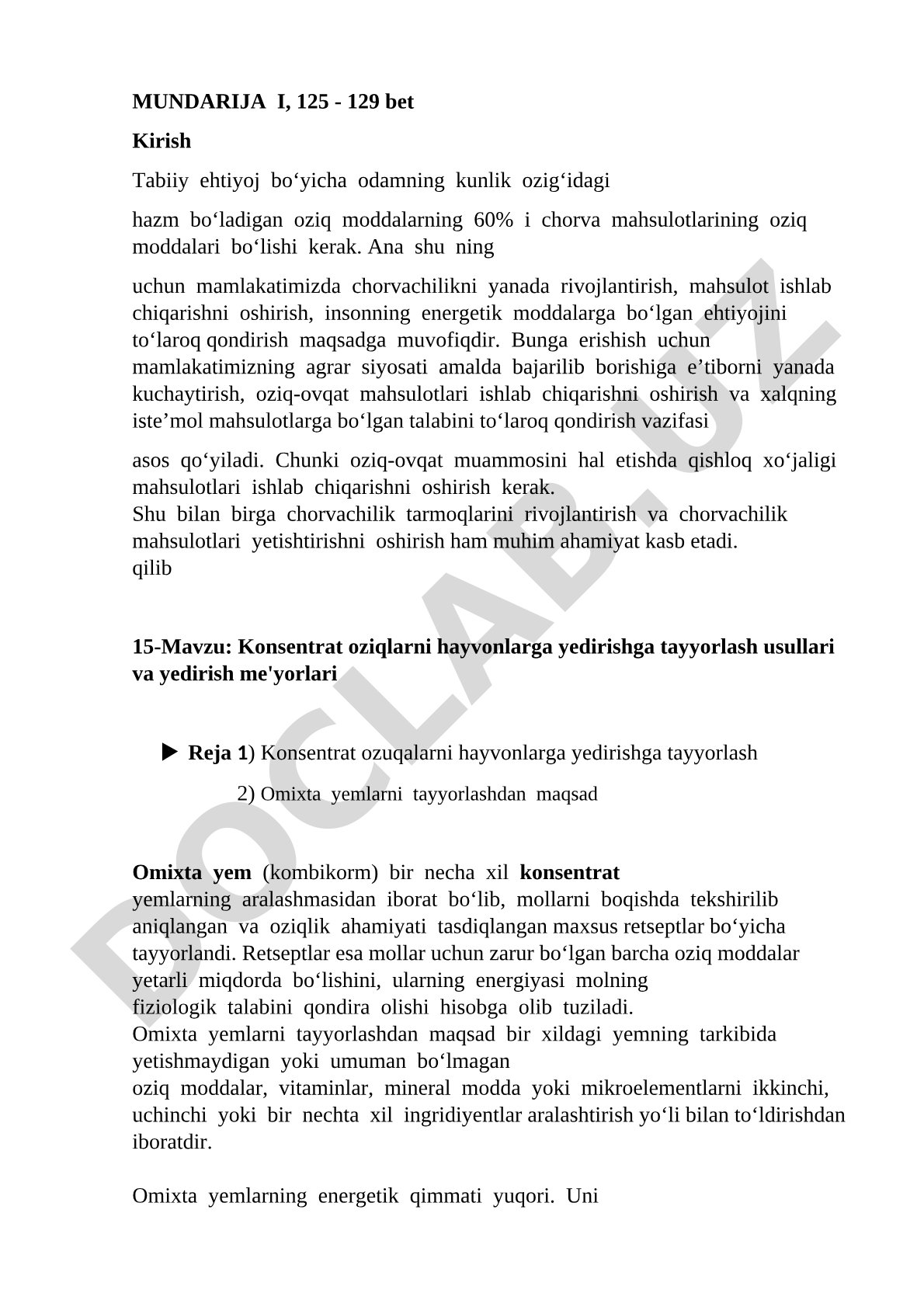 Konsentrat oziqlarni hayvonlarga yedirishga tayyorlash usullari va yedirish me'yorlari