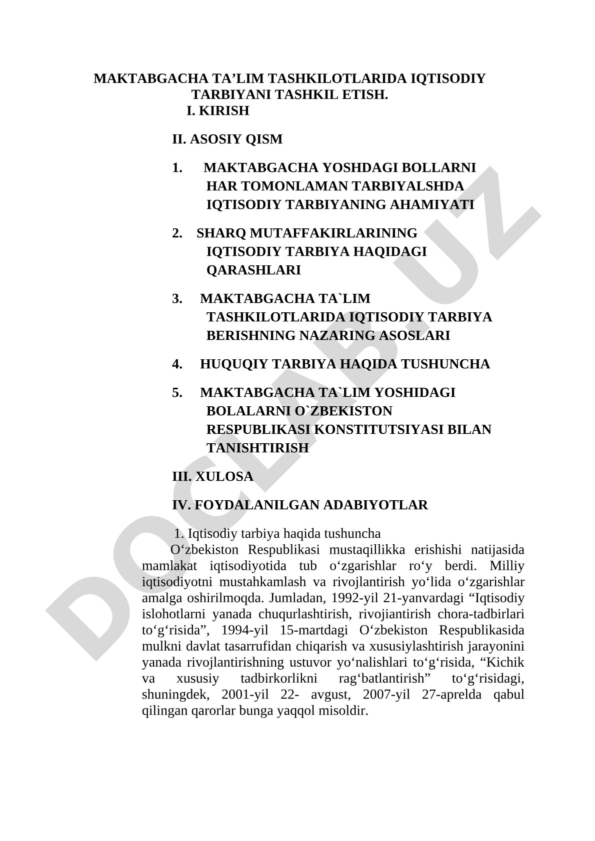 Maktabgacha ta’lim tashkilotlarida iqtisodiy tarbiyani tashkil etish