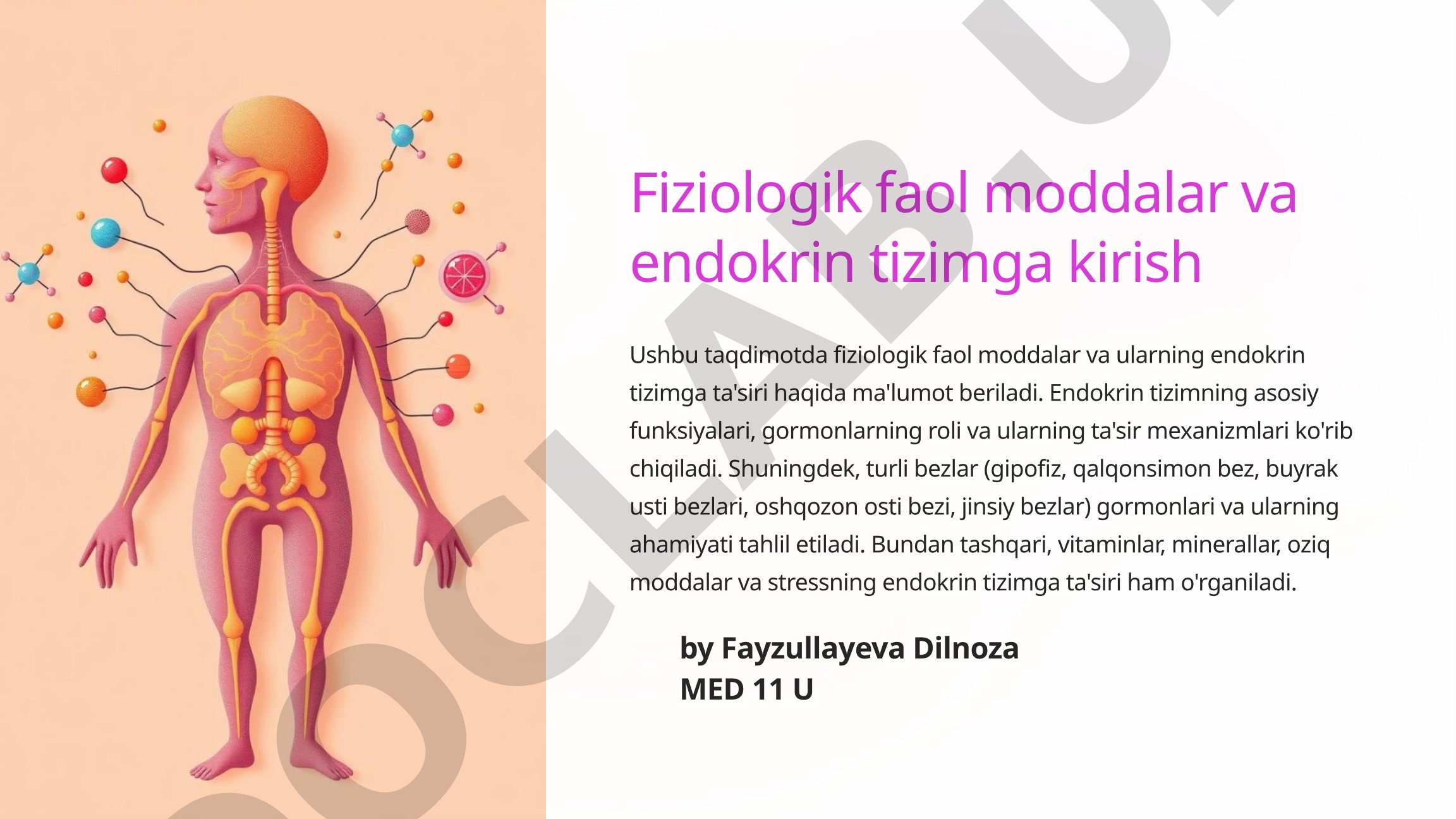 Fiziologik faol moddalar va endokrin tizimga kirish