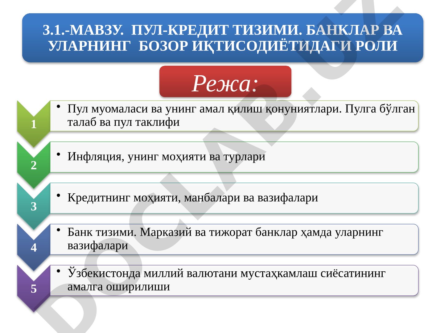 Пул-кредит тизими, банклар ва уларнинг бозор иқтисодиётидаги роли