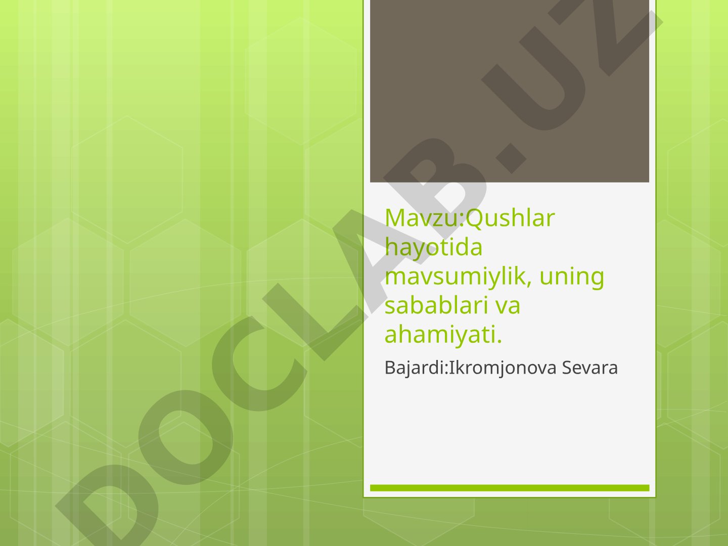Qushlar hayotida mavsumiylik, uning sabablari va ahamiyati