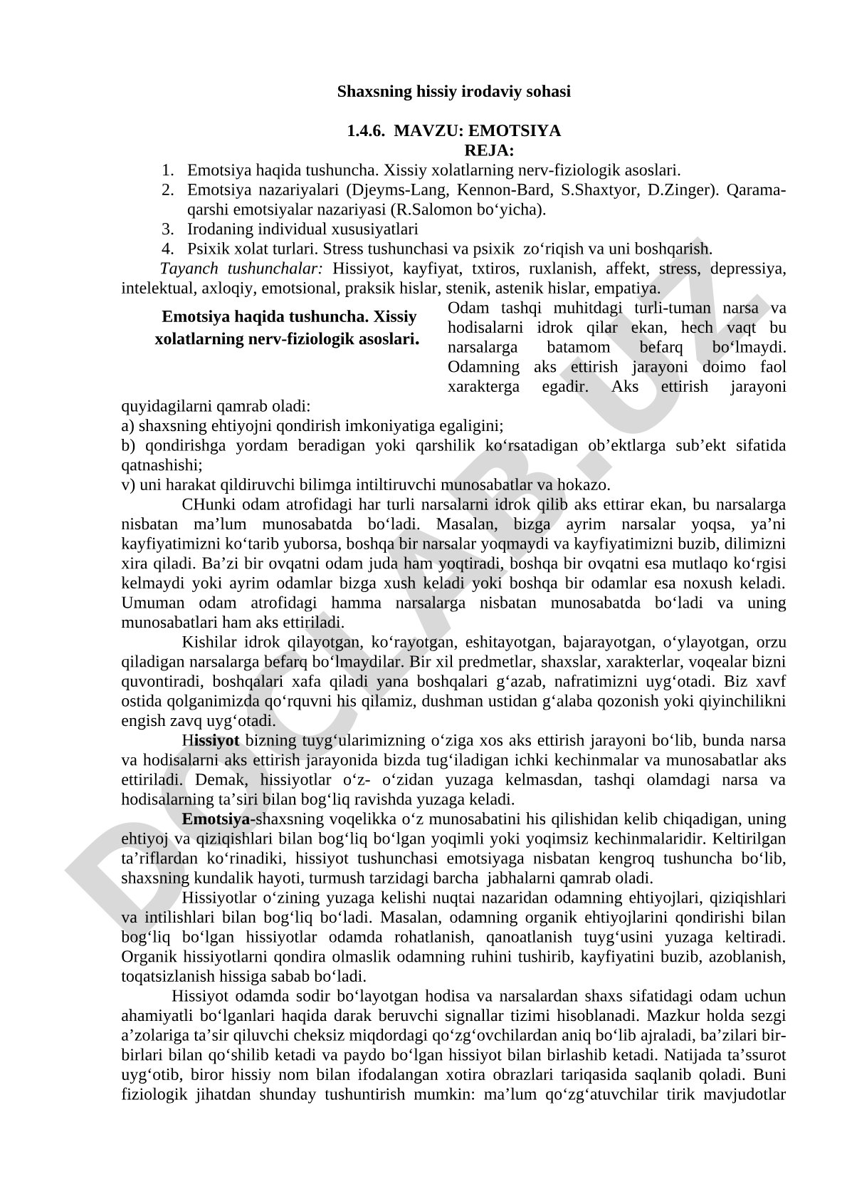 Emotsiya haqida tushuncha va hissiy irodaviy soha