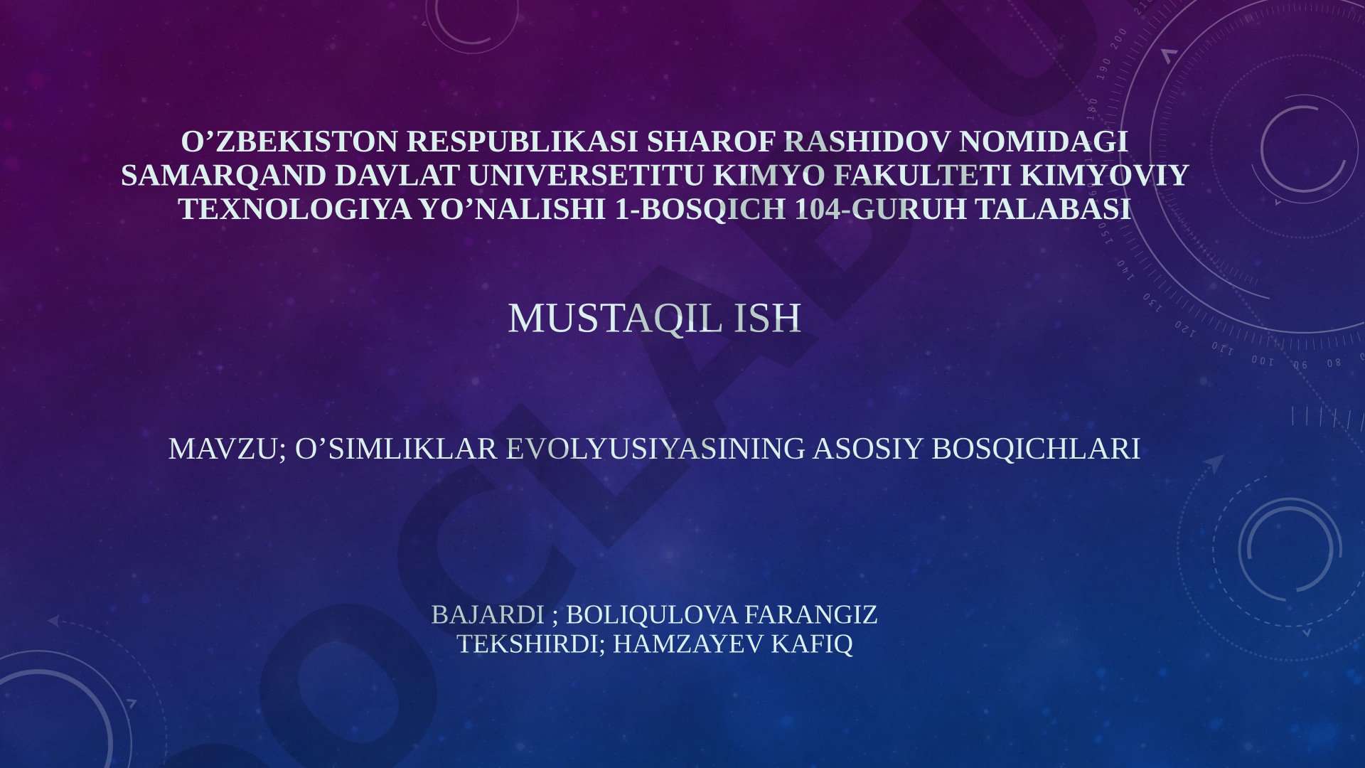 o’simliklar evolyusiyasining asosiy bosqichlari