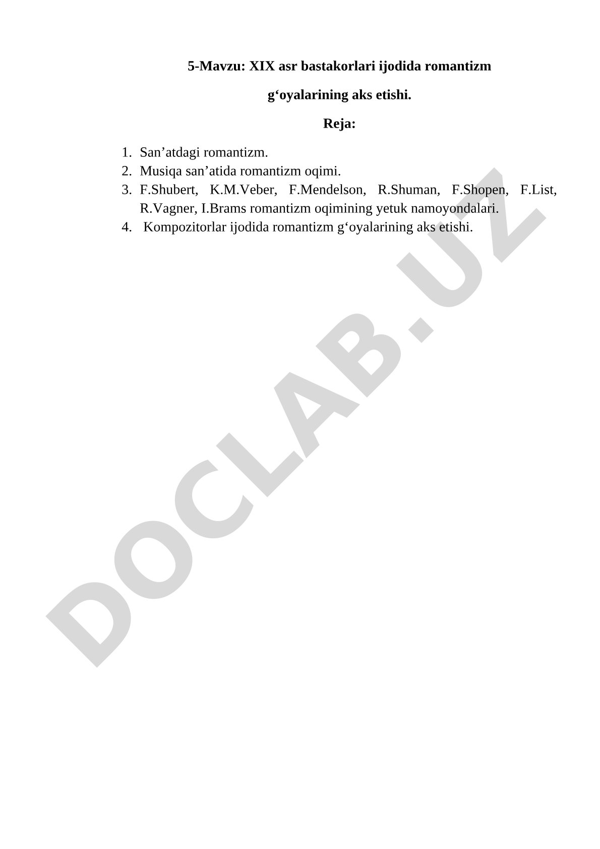 XIX asr bastakorlari ijodida romantizm g'oyalarining aks etishi