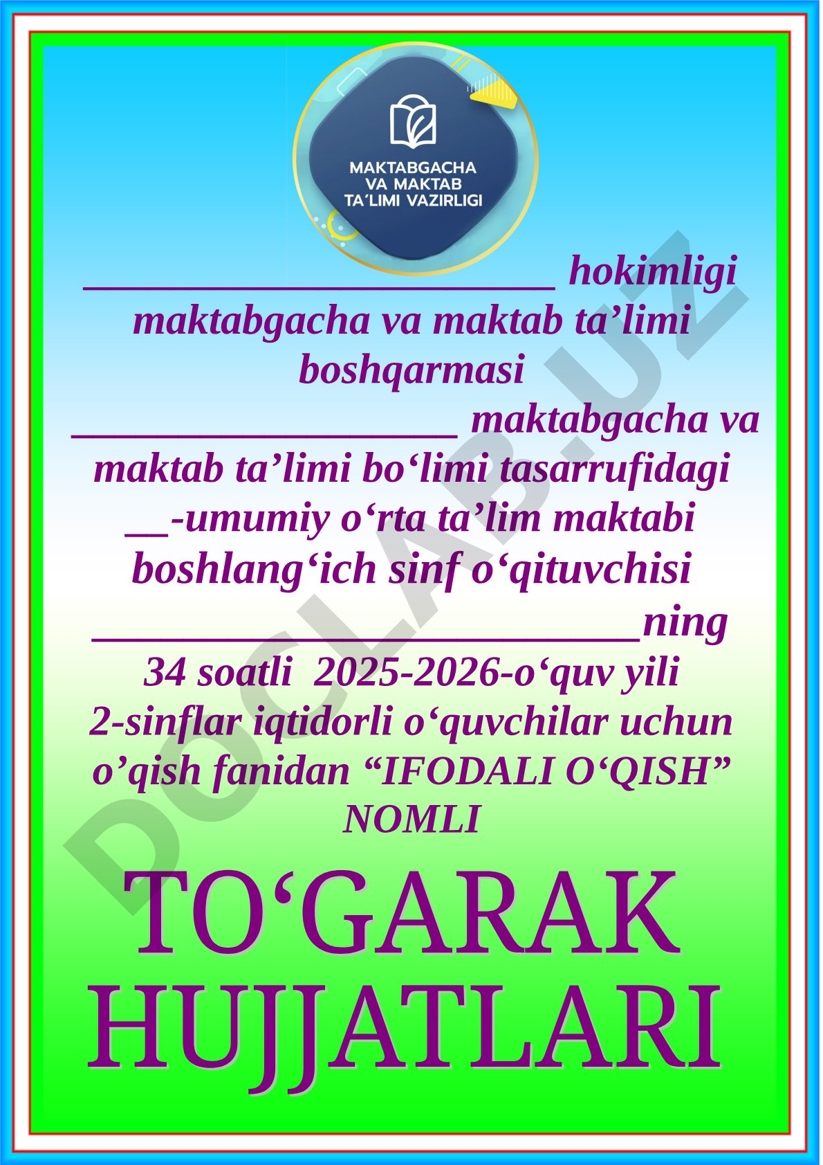 2-sinflar iqtidorli o'quvchilar uchun ifodali o'qish to'garagi
