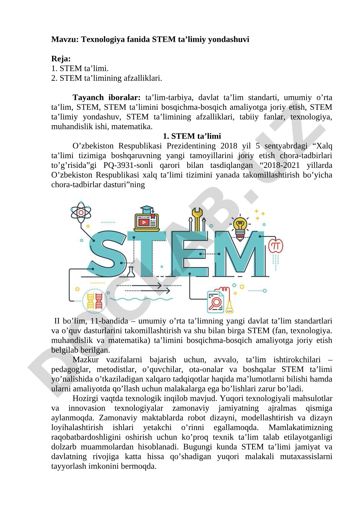 Texnologiya fanida STEM ta’limiy yondashuvi