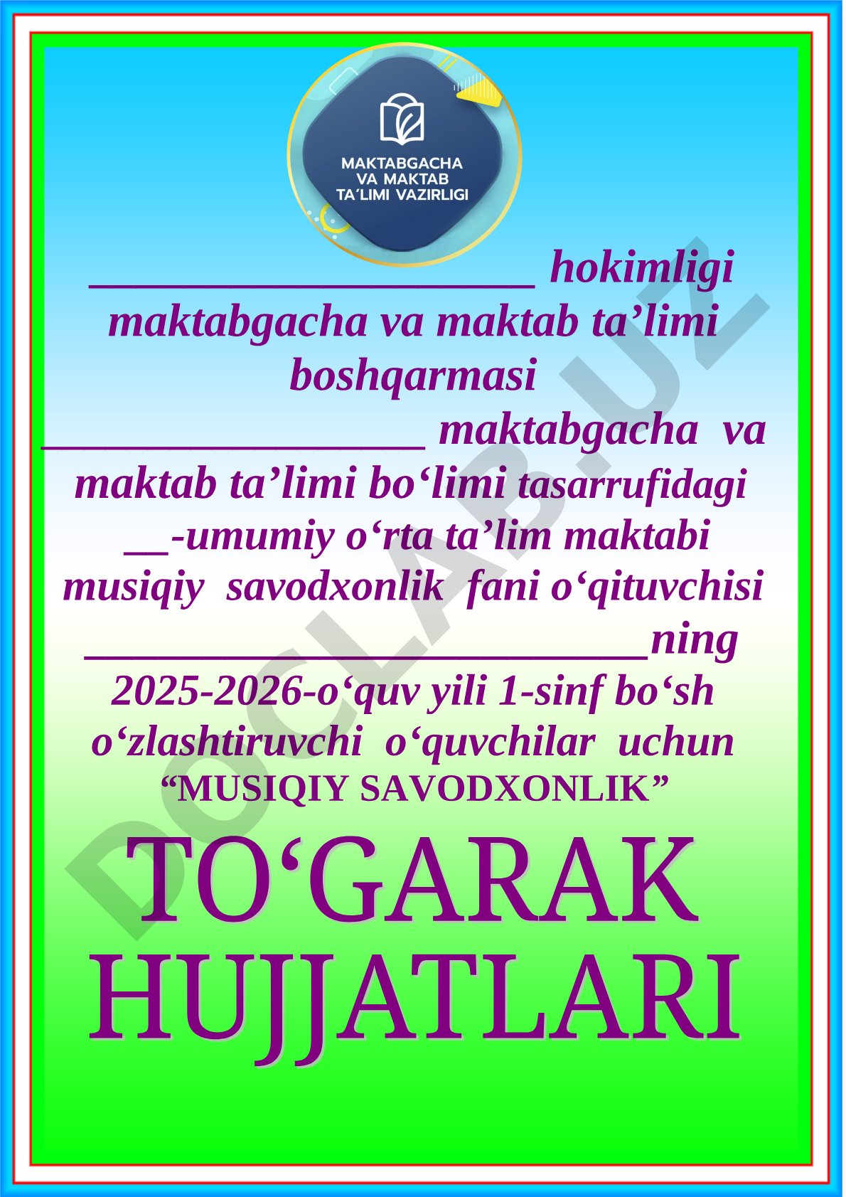 1-sinf o'quvchilari uchun musiqiy savodxonlik to'garagi