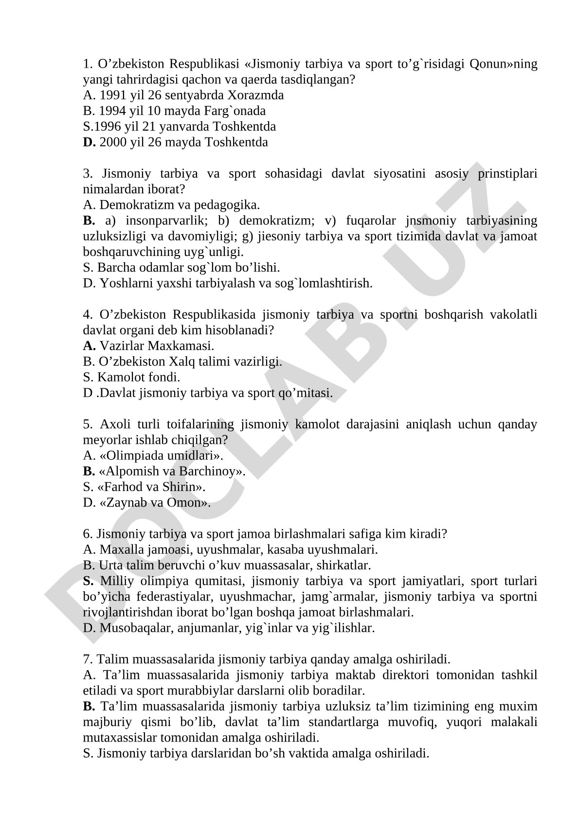 O'zbekiston Respublikasining Jismoniy tarbiya va sport to'g'risidagi Qonun