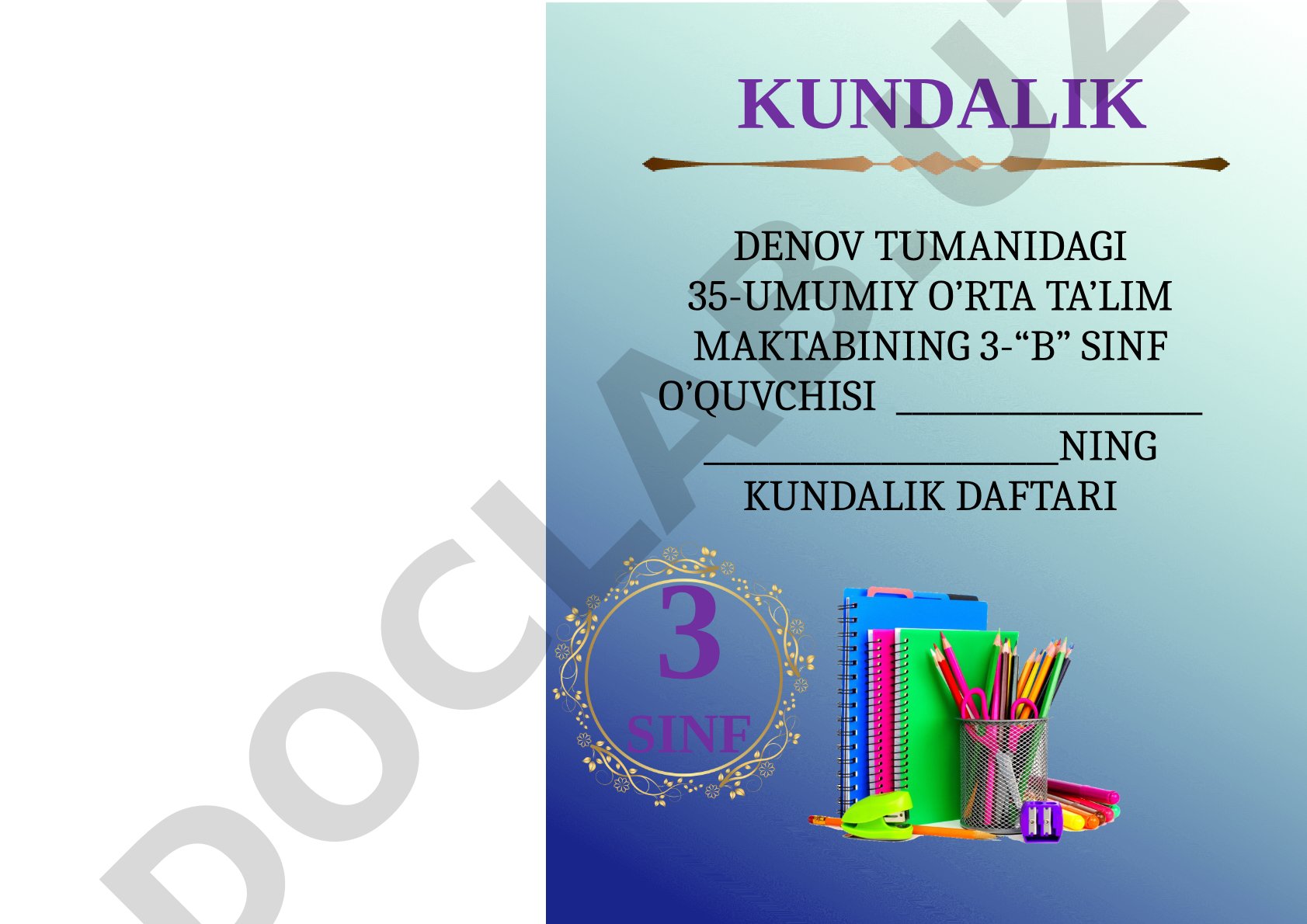 3-sinf o'quvchisi kundalik daftari