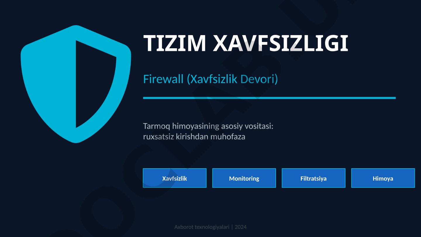 TIZIM XAVFSIZLIGI Firewall (Xavfsizlik Devori)