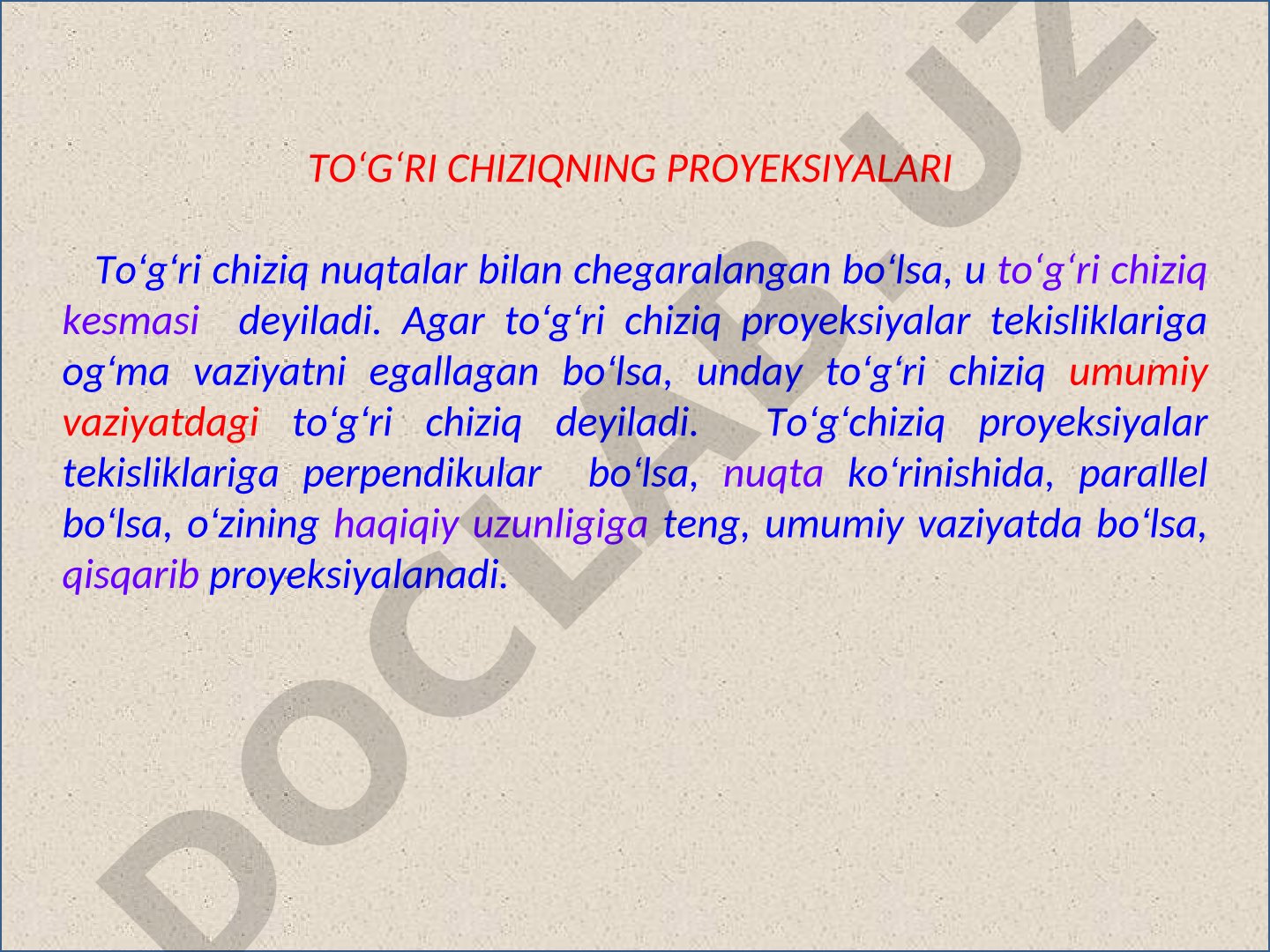 To'g'ri chiziqning proyeksiyalari