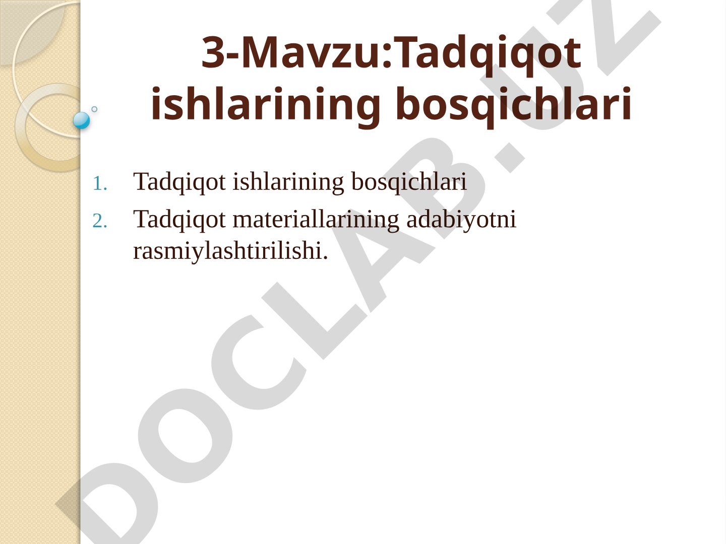 Ilmiy tadqiqot bosqichlari: mavzu tanlash, reja tuzish, material yig'ish, tahlil qilish