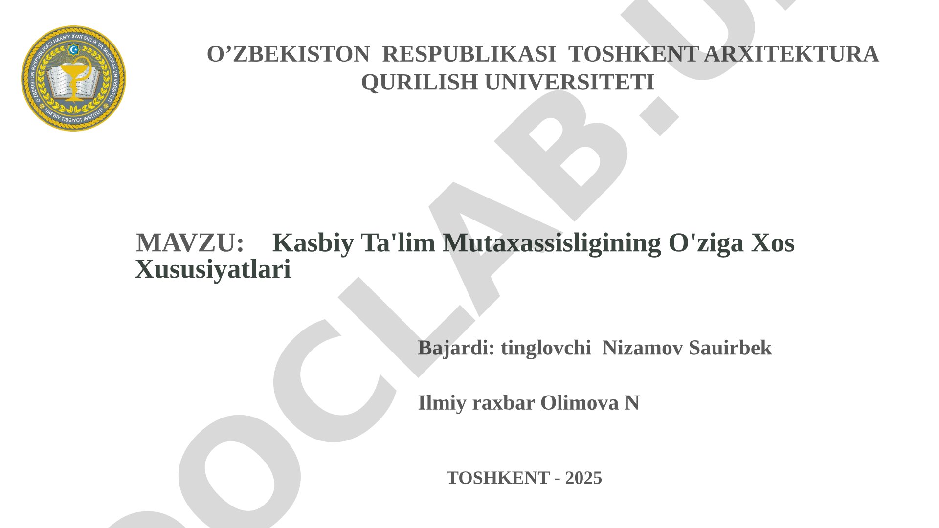 Kasbiy Ta'lim Mutaxassisligining O'ziga Xos Xususiyatlari
