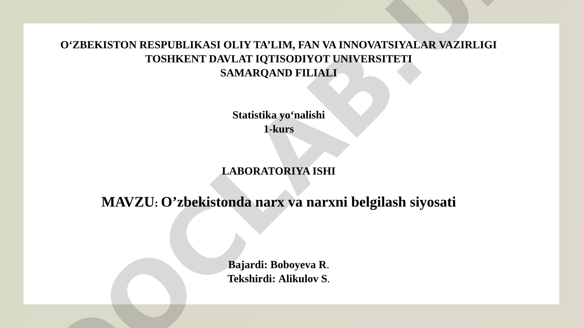 O'zbekistonda narx va narxni belgilash siyosati
