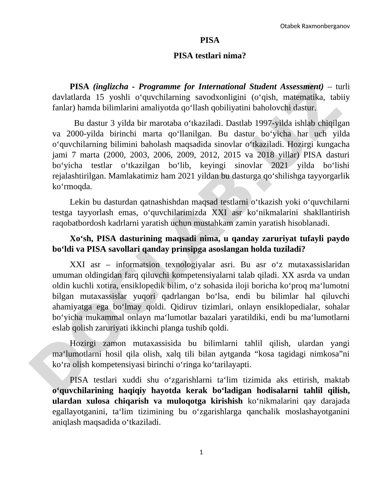 PISA xalqaro baholash dasturi
