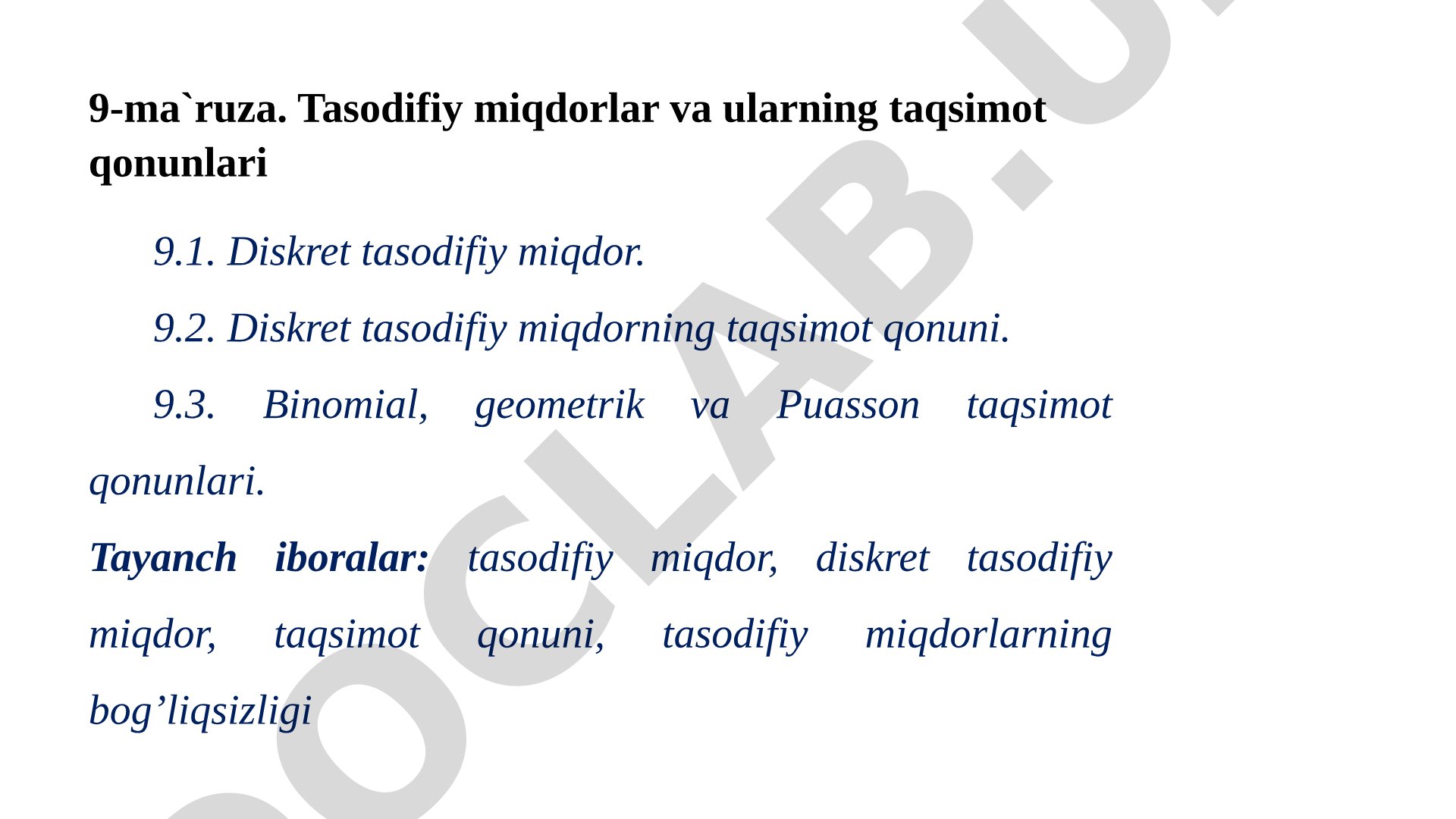 Tasodifiy miqdorlar va ularning taqsimot qonunlari