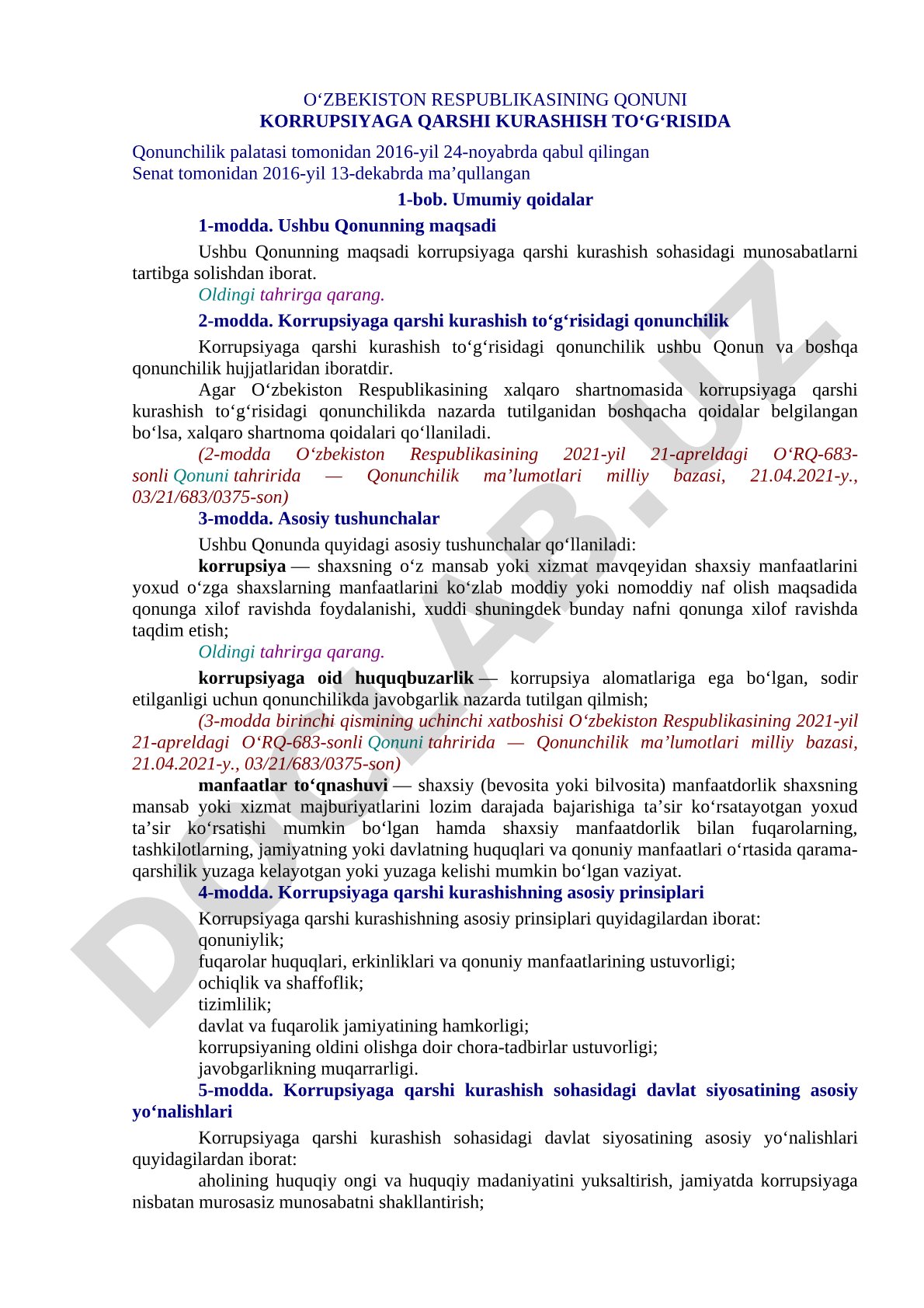 Korrupsiyaga qarshi kurashish to‘g‘risidagi Qonun