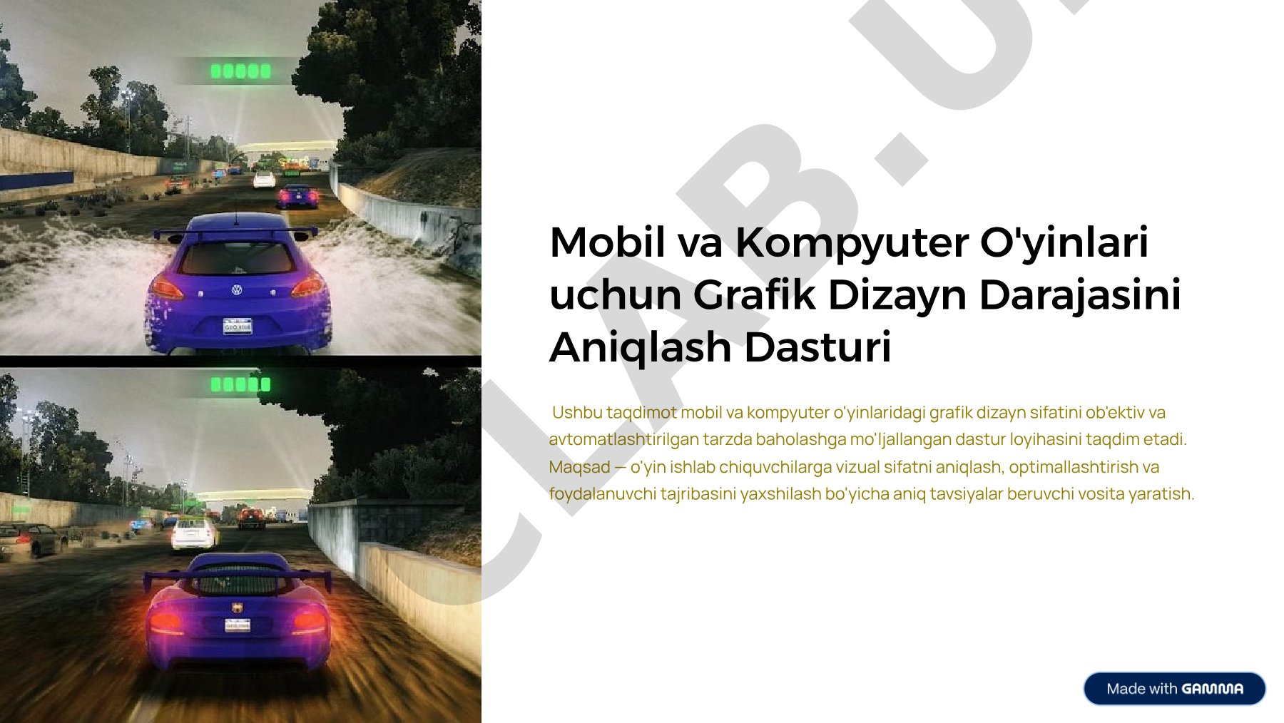 Mobil va Kompyuter O'yinlari uchun Grafik Dizayn Darajasini Aniqlash Dasturi