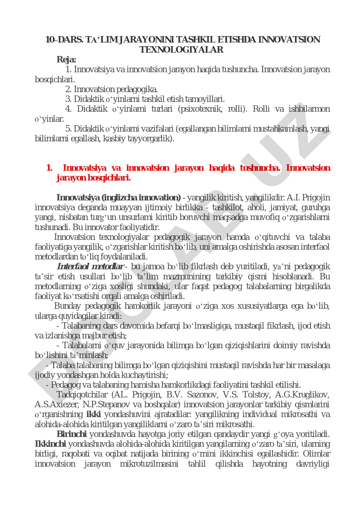 Ta’lim jarayonini tashkil etishda innovatsion texnologiyalar