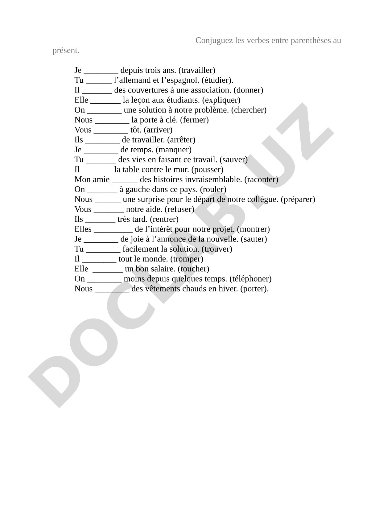 Conjugaison des verbes au présent