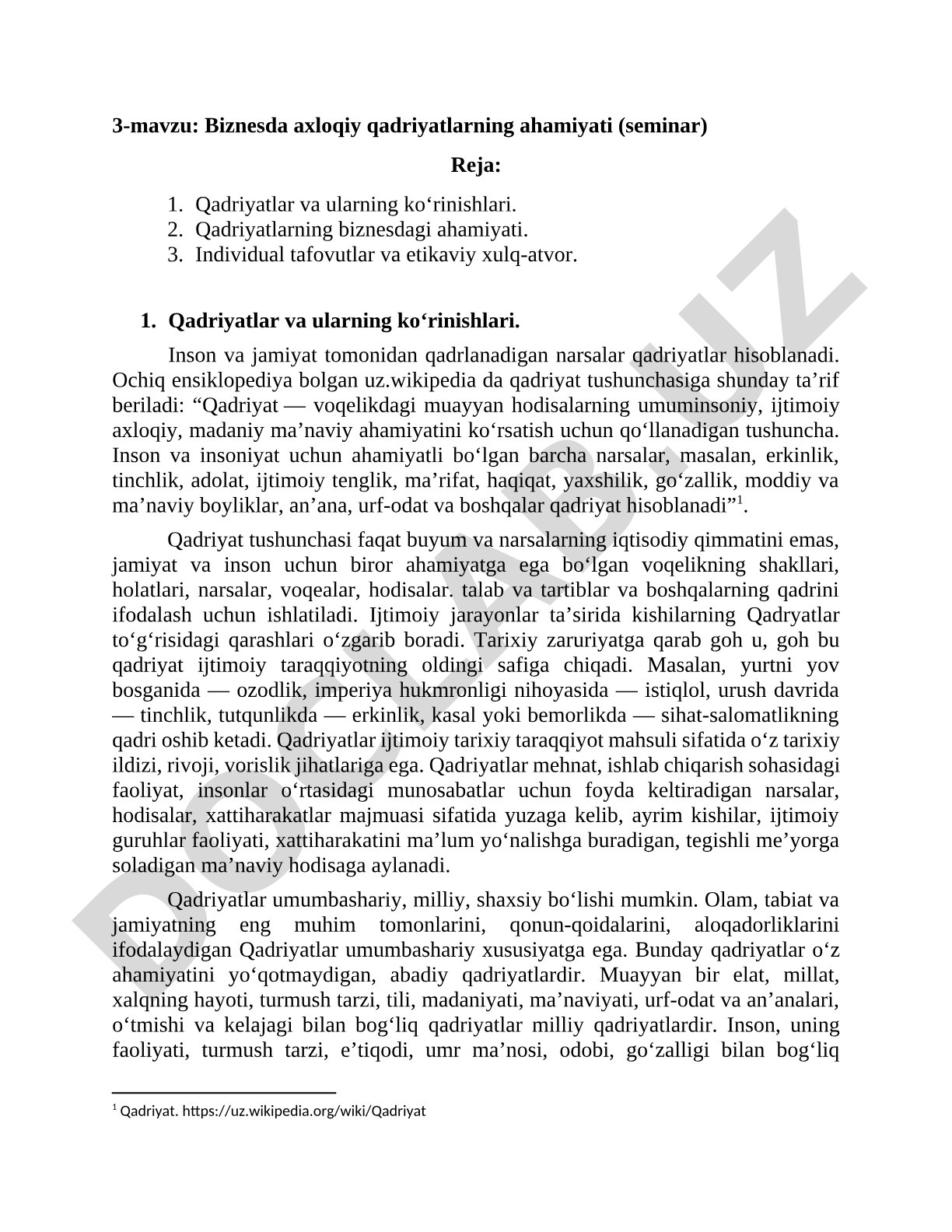 Biznesda axloqiy qadriyatlarning ahamiyati