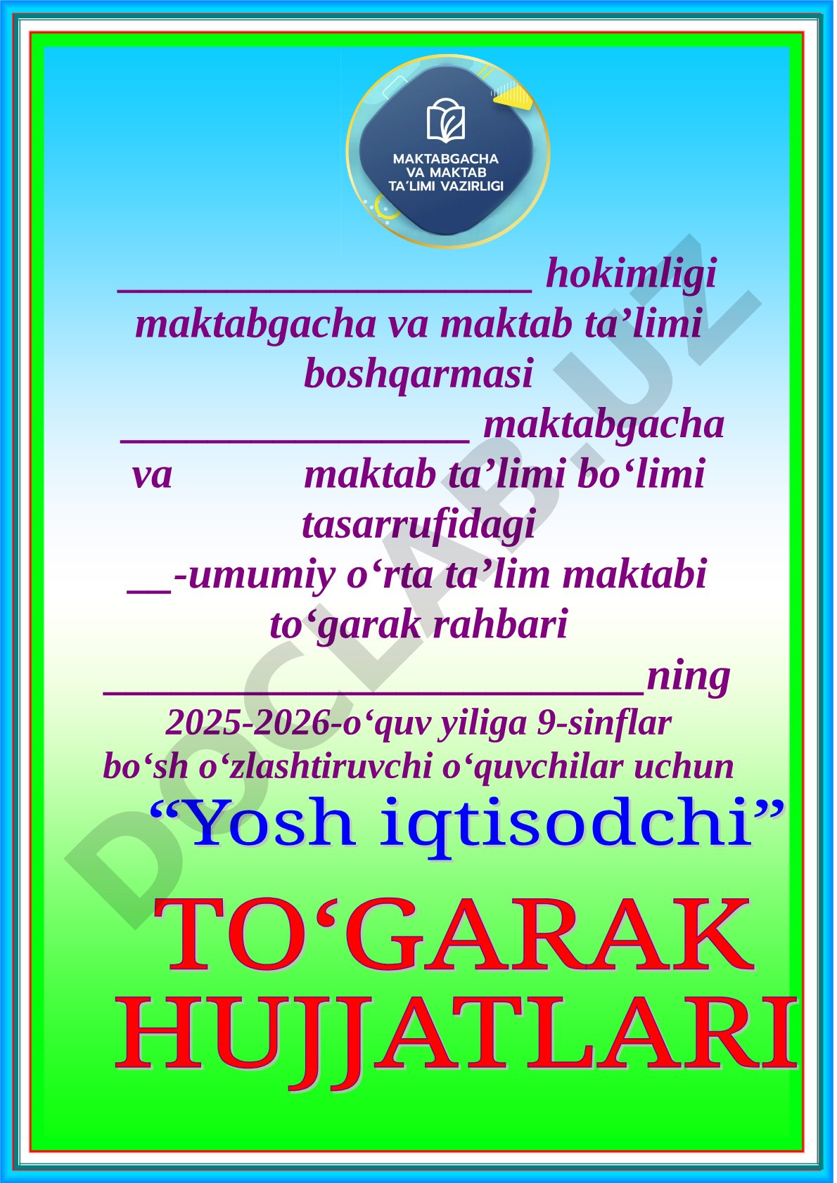 9-sinflar bo‘sh o‘zlashtiruvchi o‘quvchilar uchun to‘garak rejasi