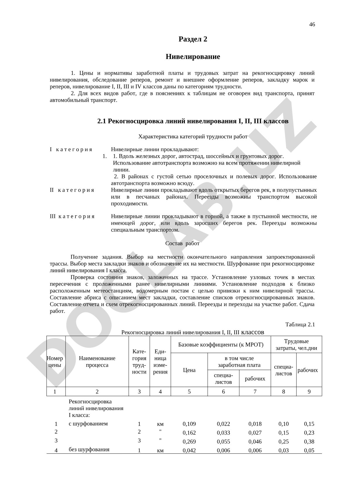 Цены и нормативы на рекогносцировку и нивелирование I-IV классов